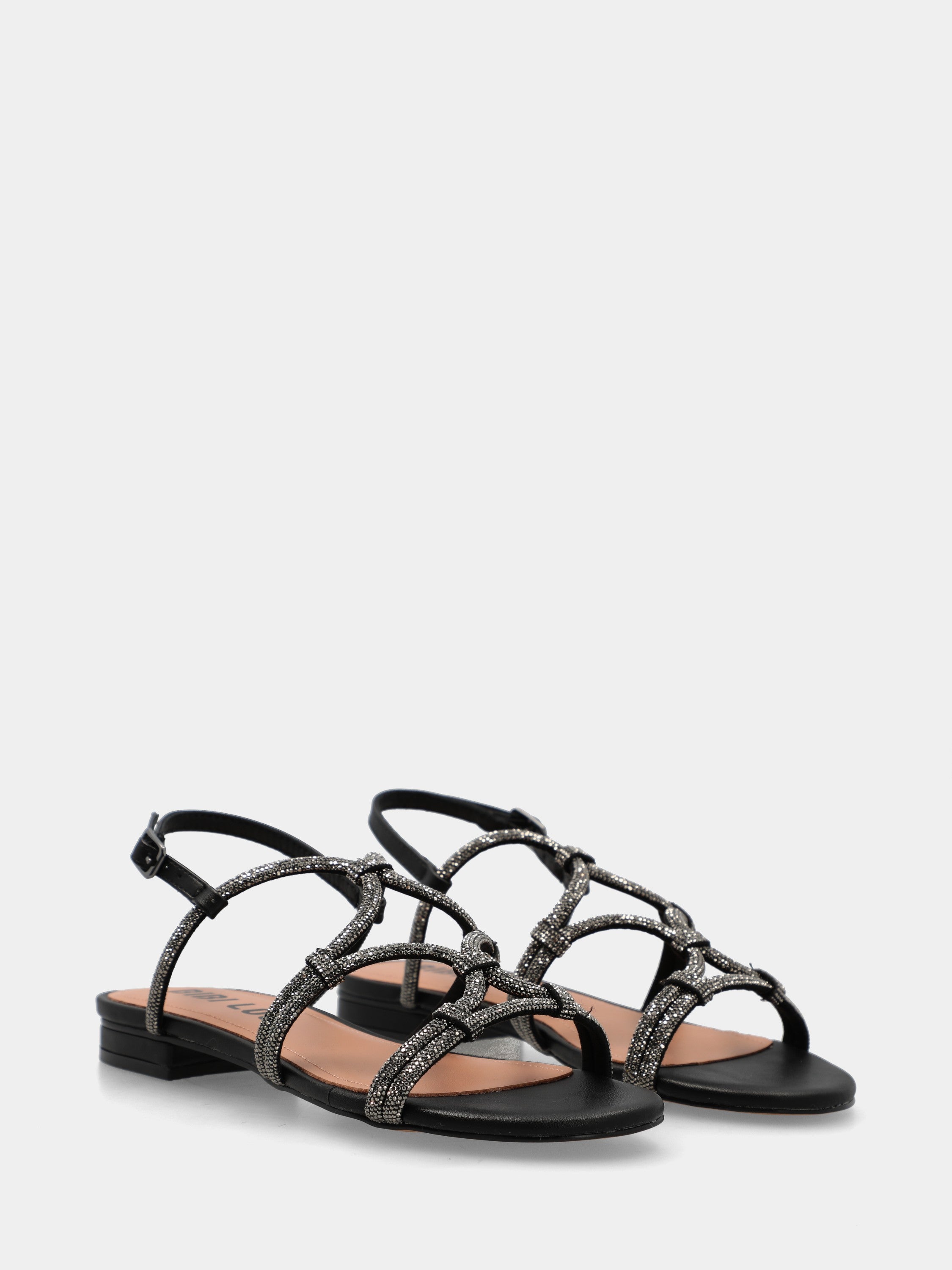 Sandalo in camoscio nero con cristalli