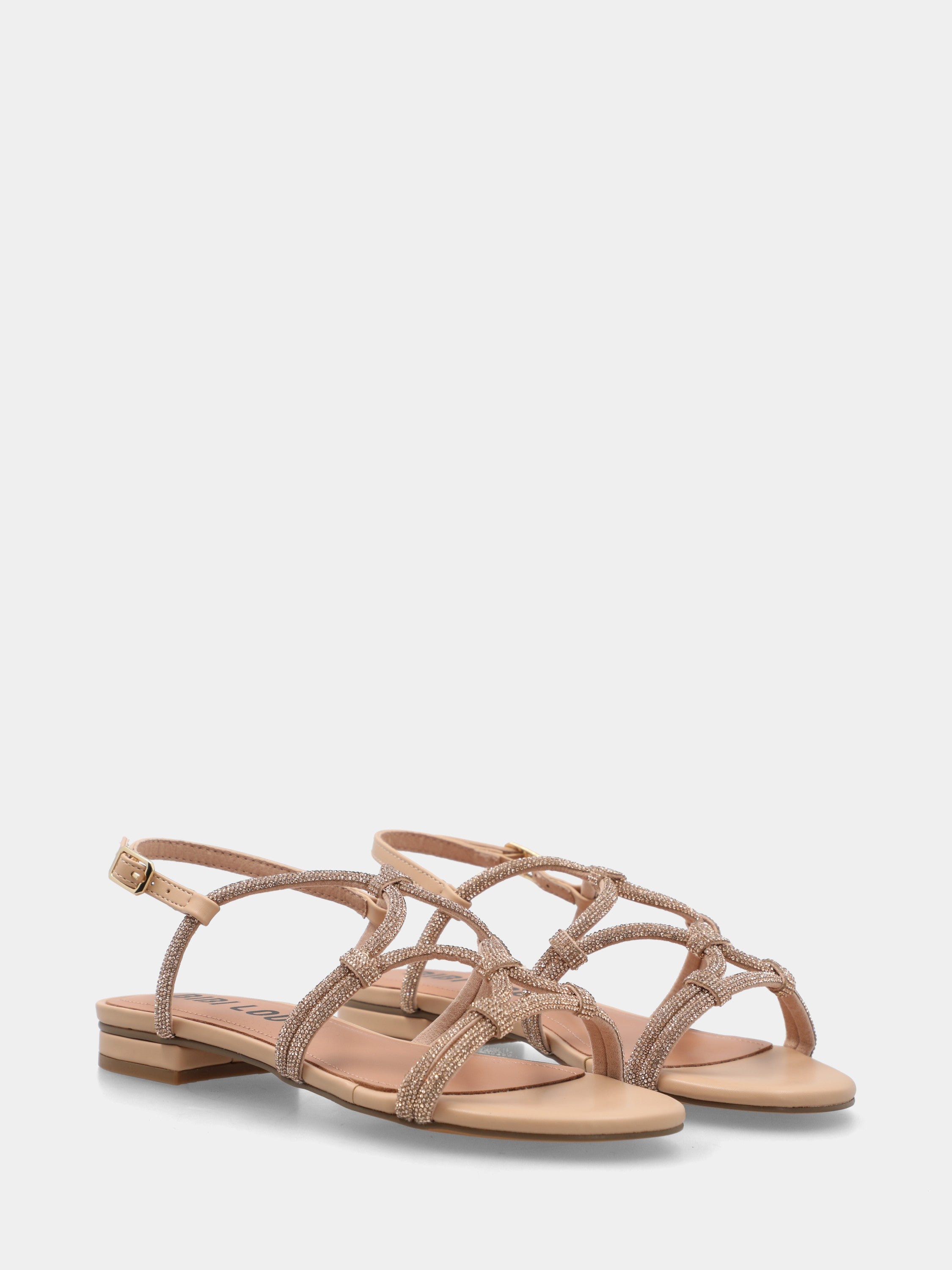 Sandalo in camoscio beige con cristalli