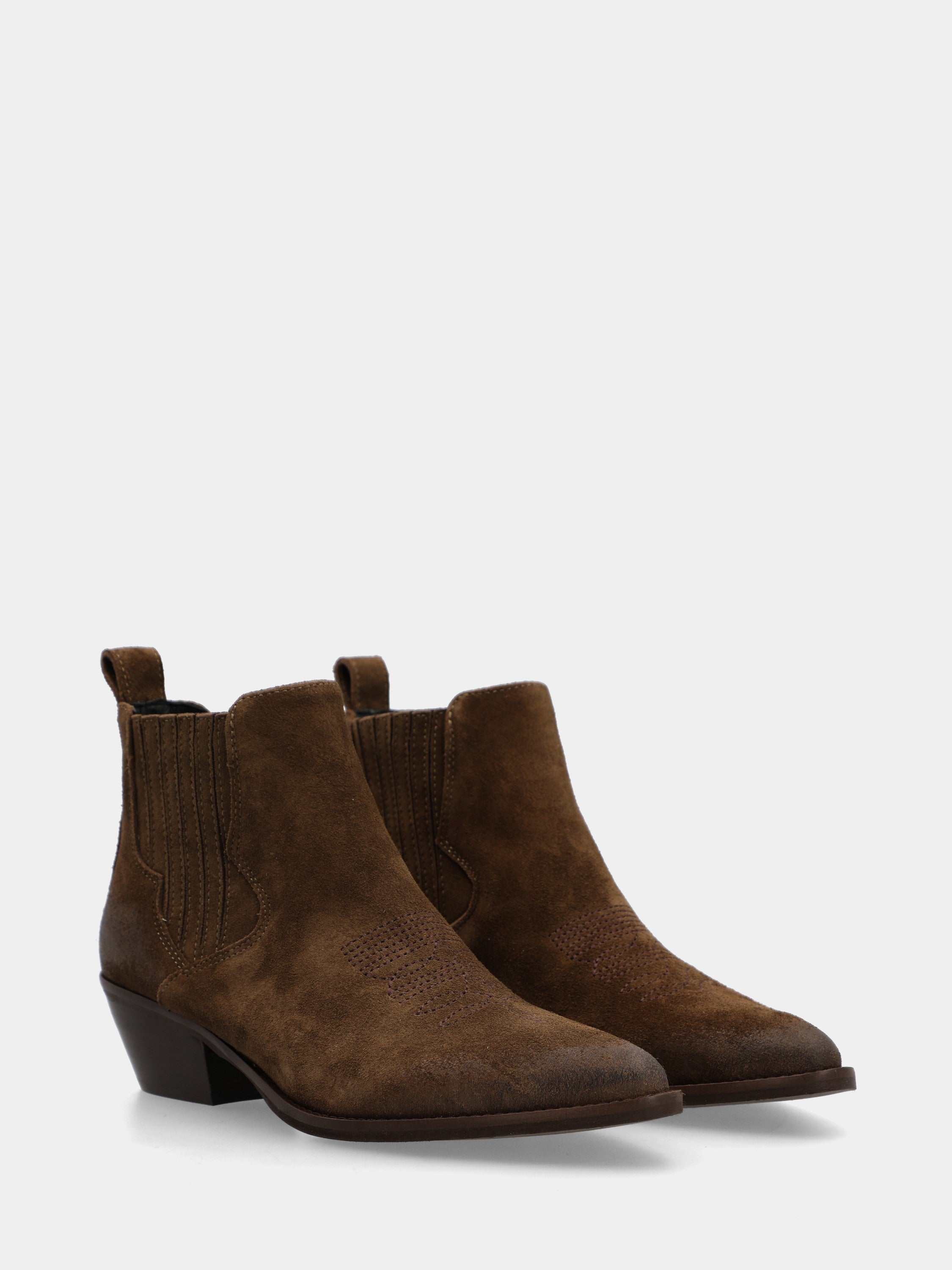 Cowboystiefel Stiefeletten aus dunkelbraunem Wildleder mit Stickerei