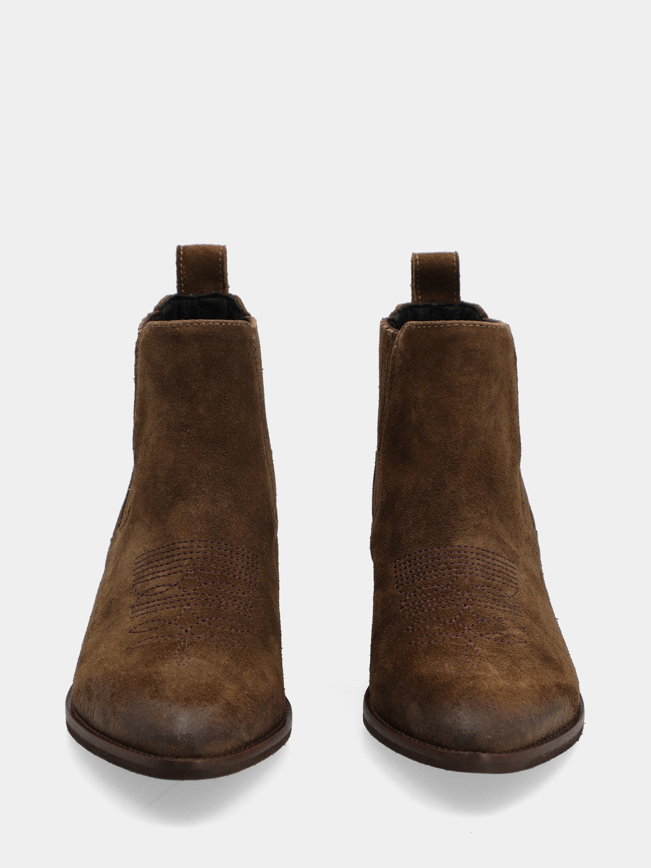 Cowboystiefel Stiefeletten aus dunkelbraunem Wildleder mit Stickerei