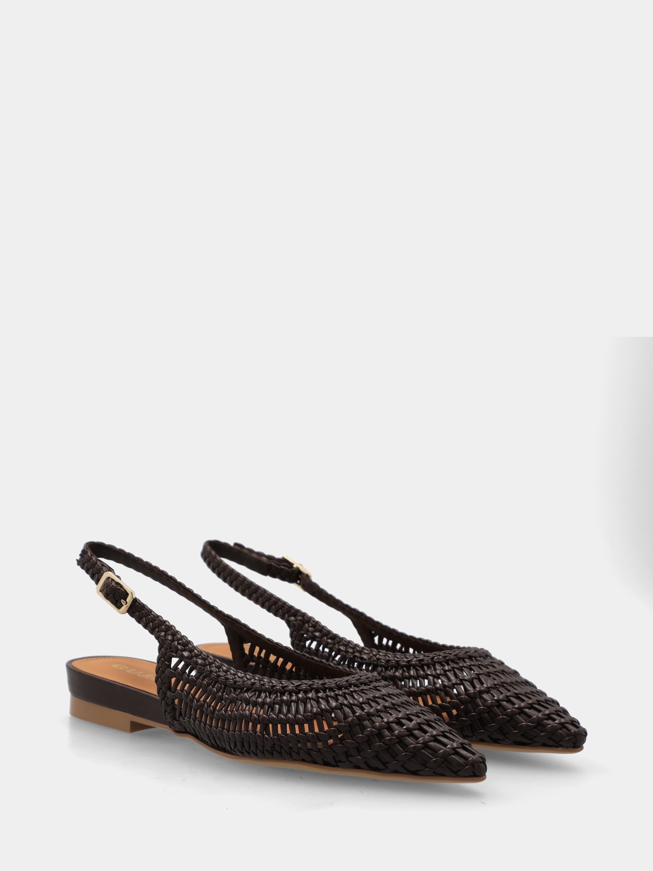 Slingback en cuir synthétique marron foncé tressé avec semelle compensée intérieure