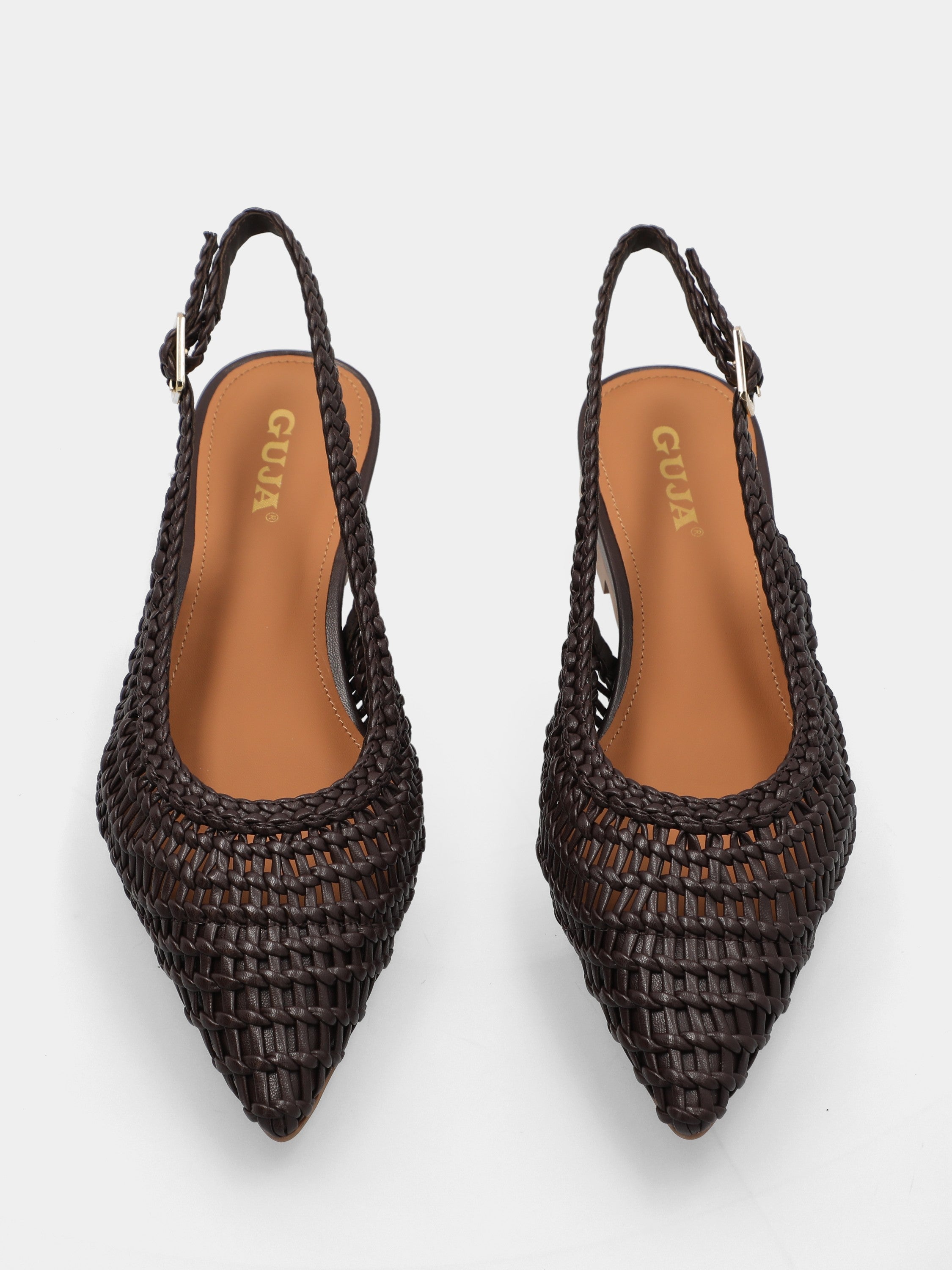 Slingback en cuir synthétique marron foncé tressé avec semelle compensée intérieure