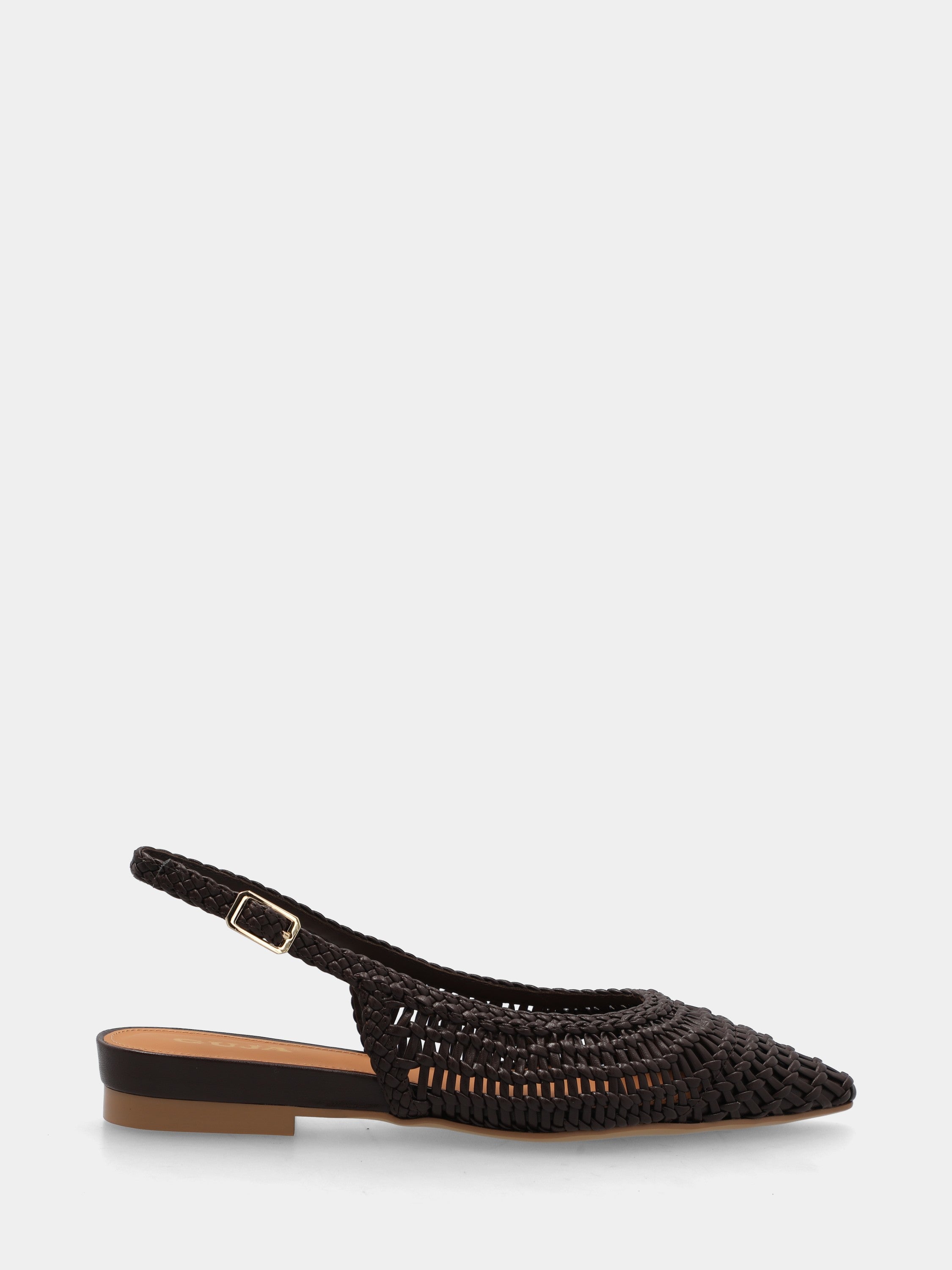 Slingback en cuir synthétique marron foncé tressé avec semelle compensée intérieure