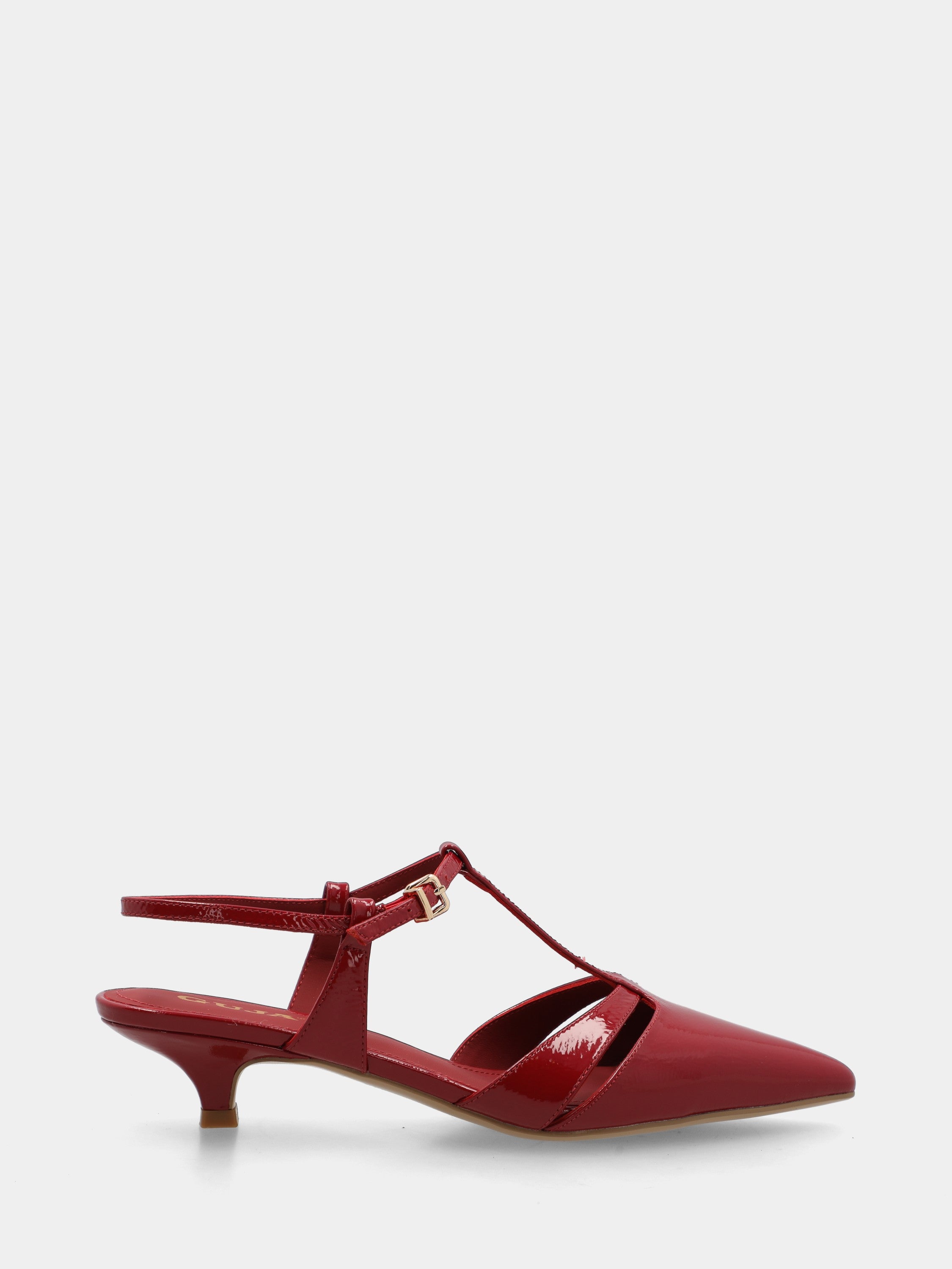 Slingback aus glänzender Samt in Rot mit Kelchabsatz und durchbrochenem Charleston-Obermaterial