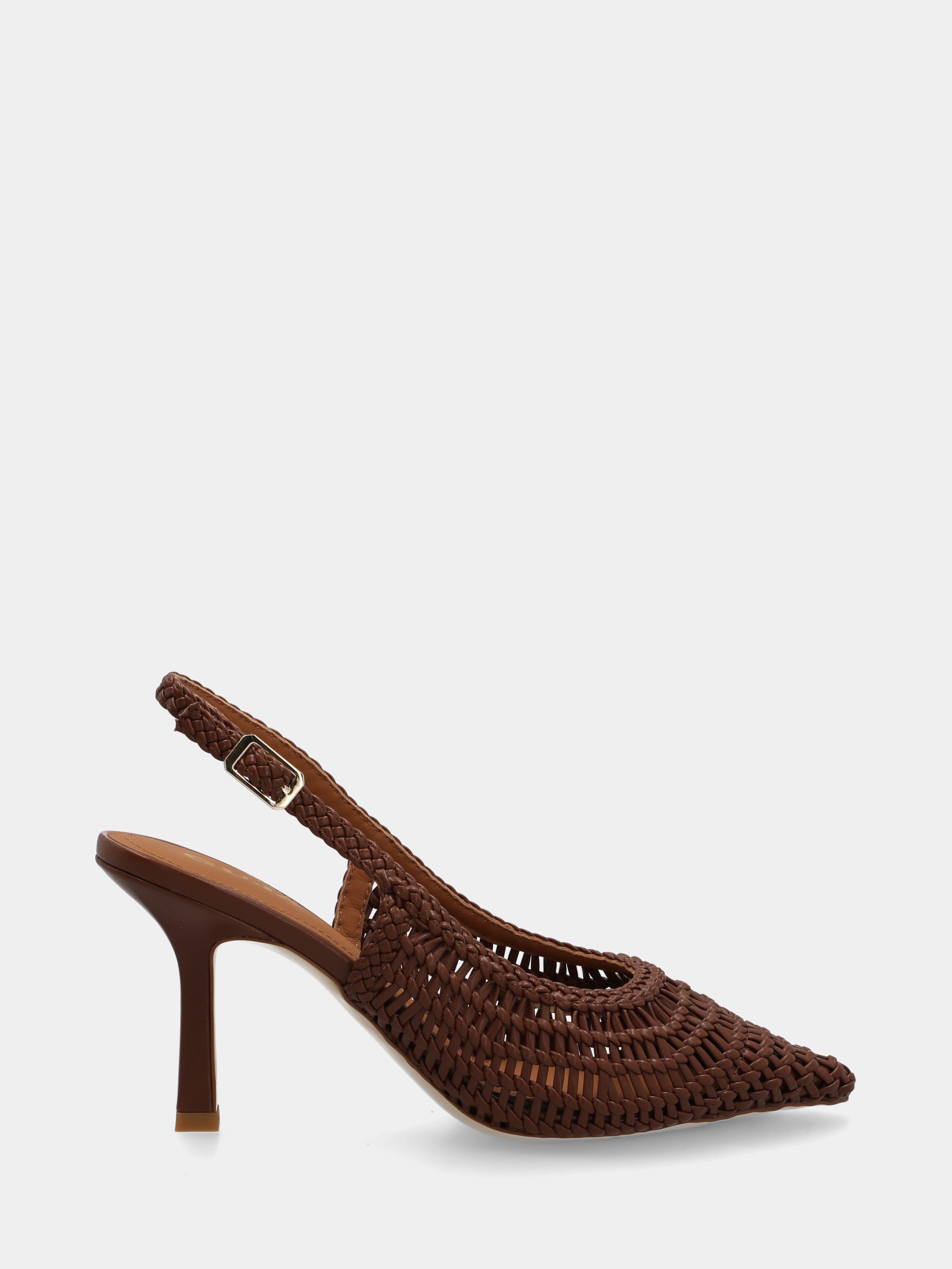 Slingback in ecopelle cuoio con tomaia intrecciata