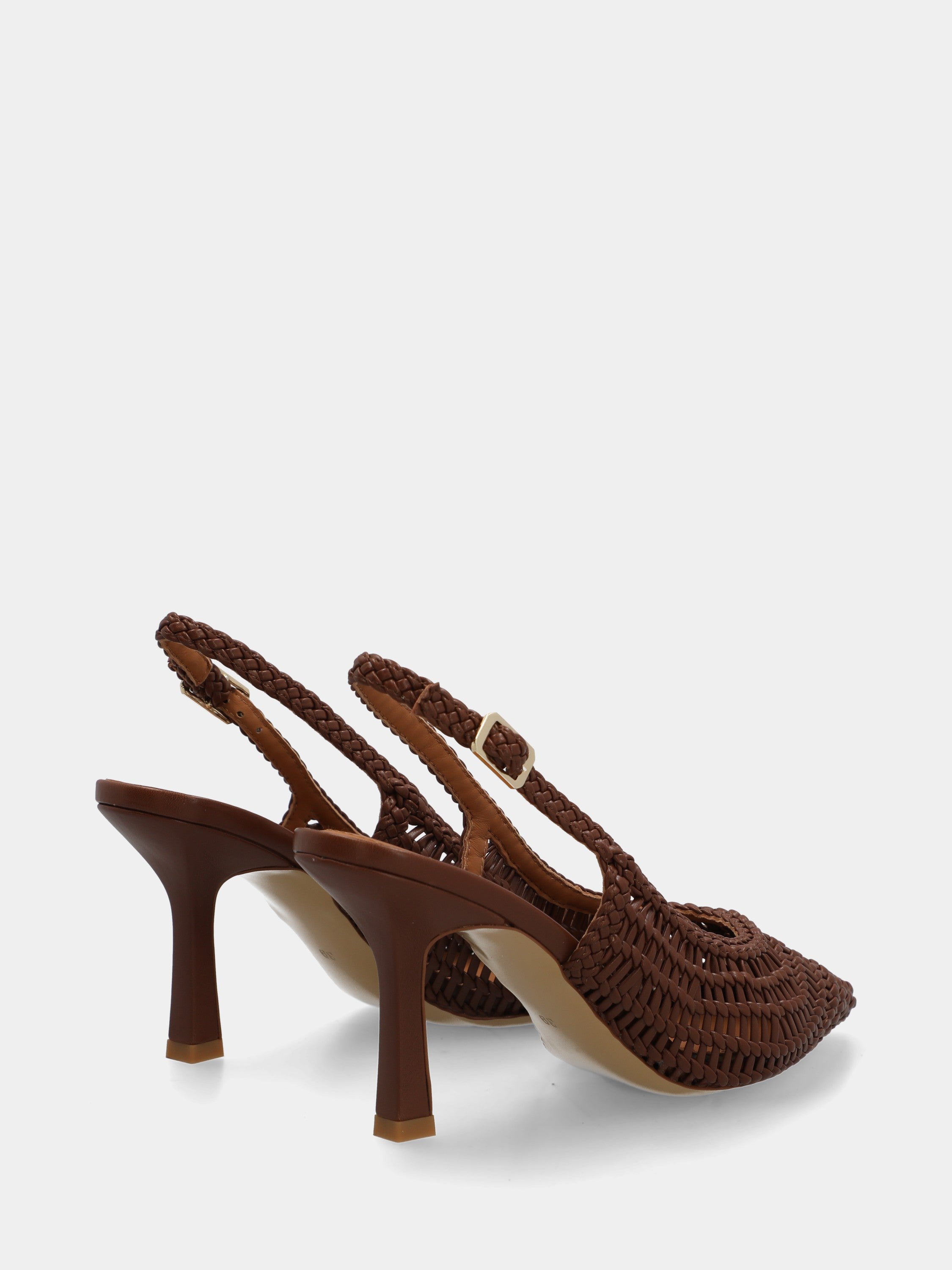 Slingback in ecopelle cuoio con tomaia intrecciata
