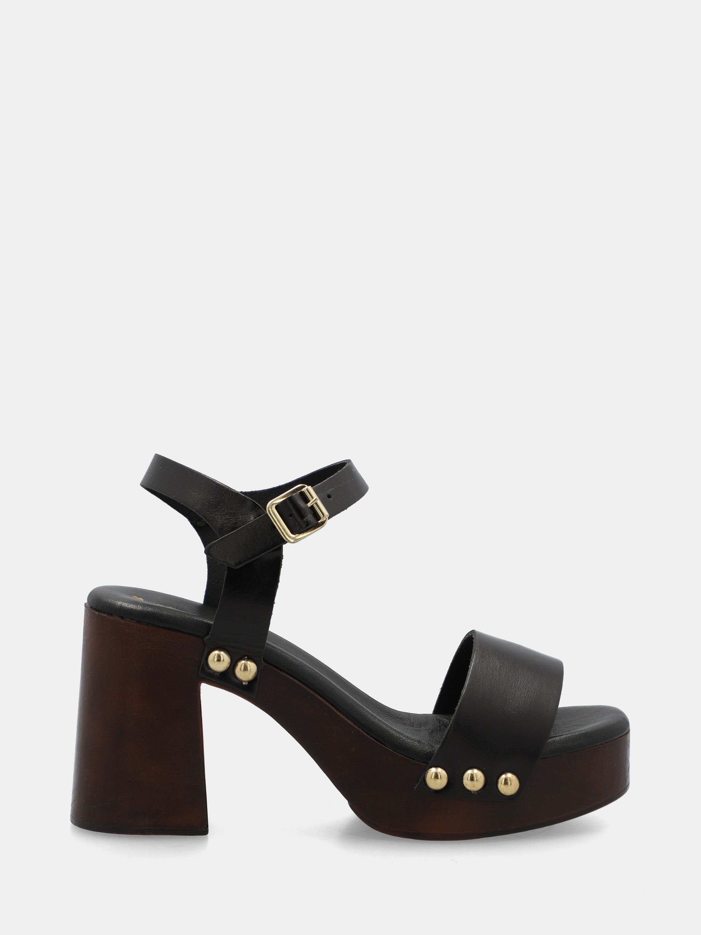 Sandalo zoccolo in vitello nero con plateau
