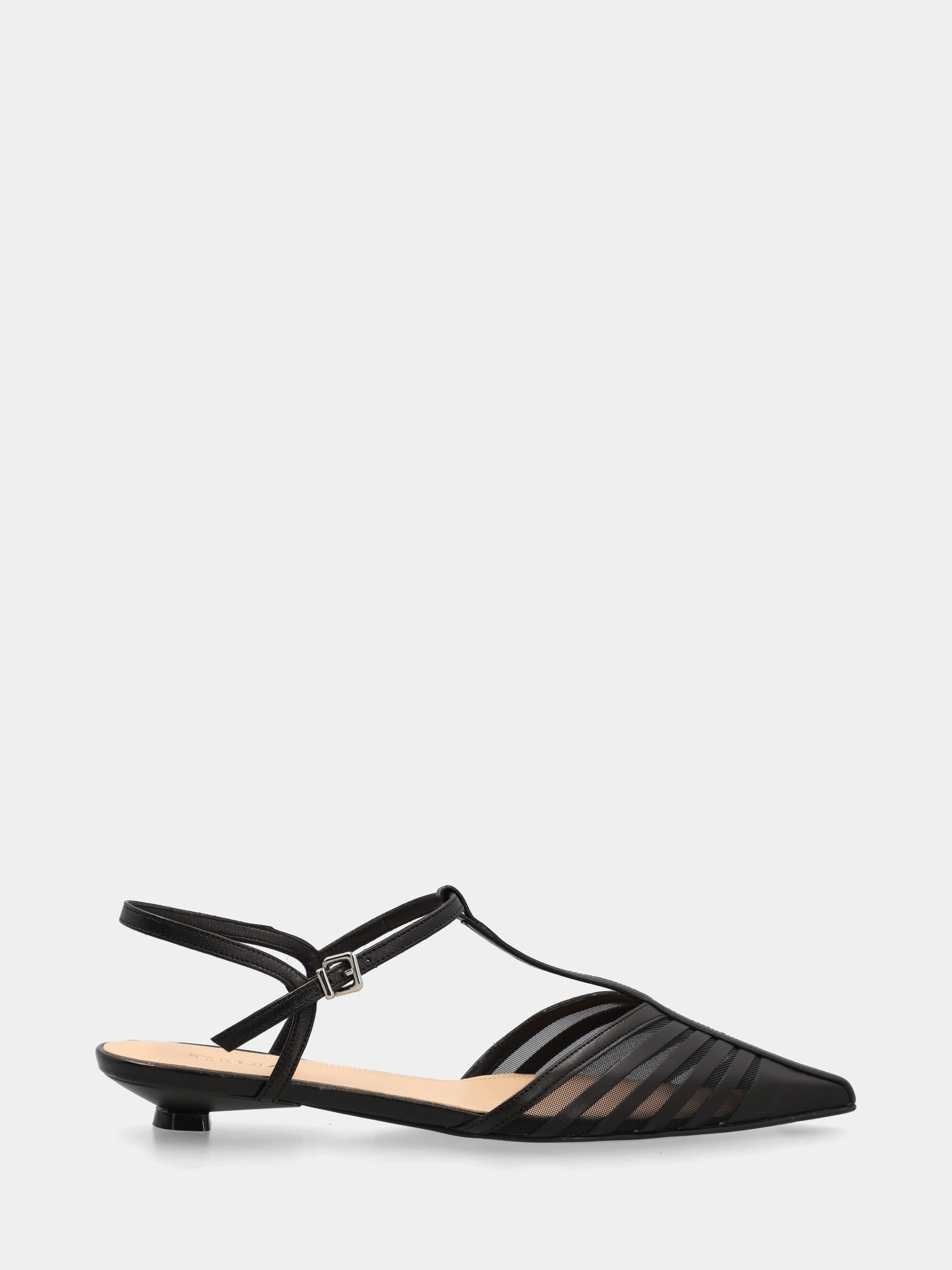 Slingback T-bar in capretto nero con tacco rocchetto