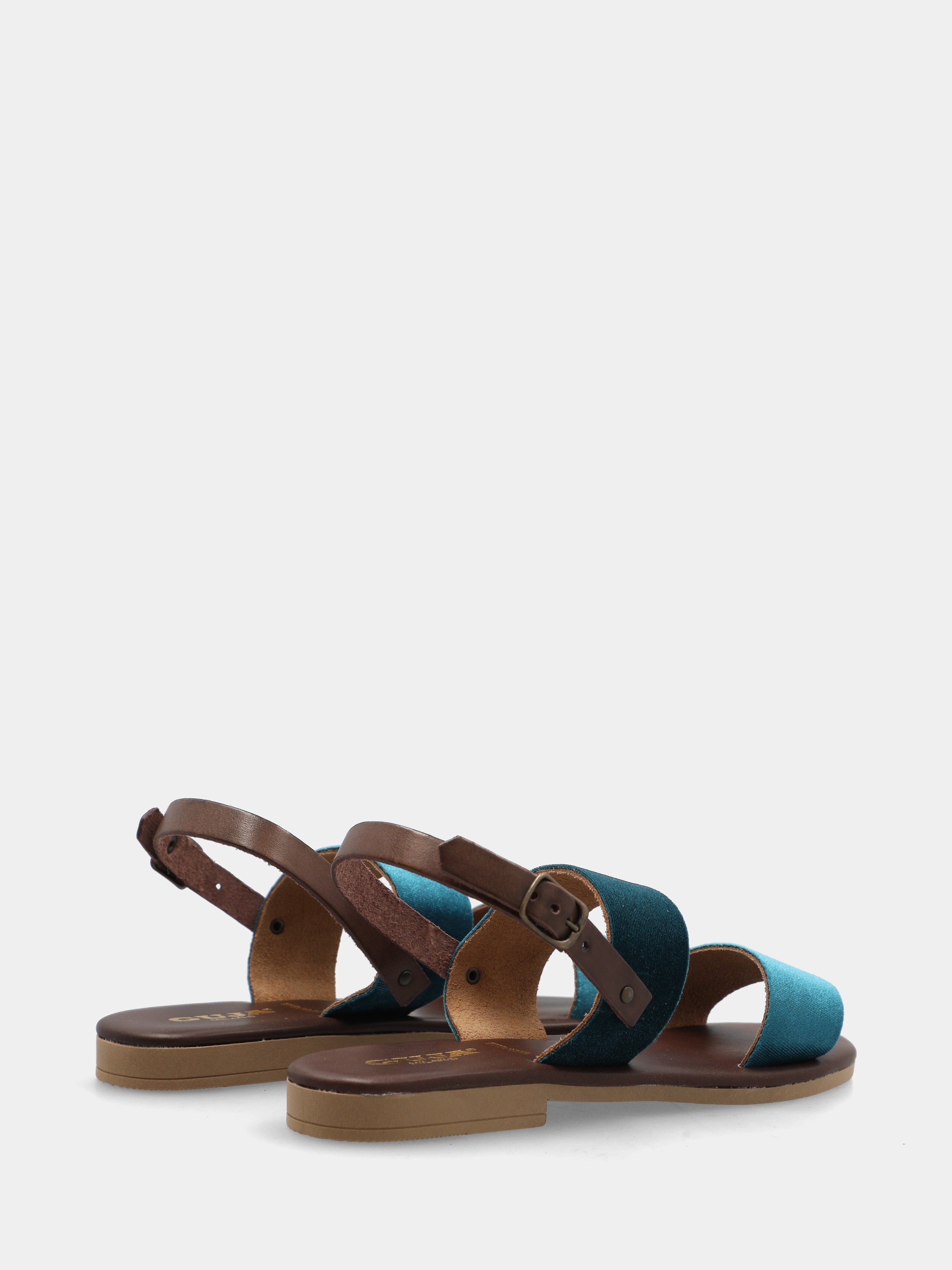 Sandalo in velluto blu con fasce parallele