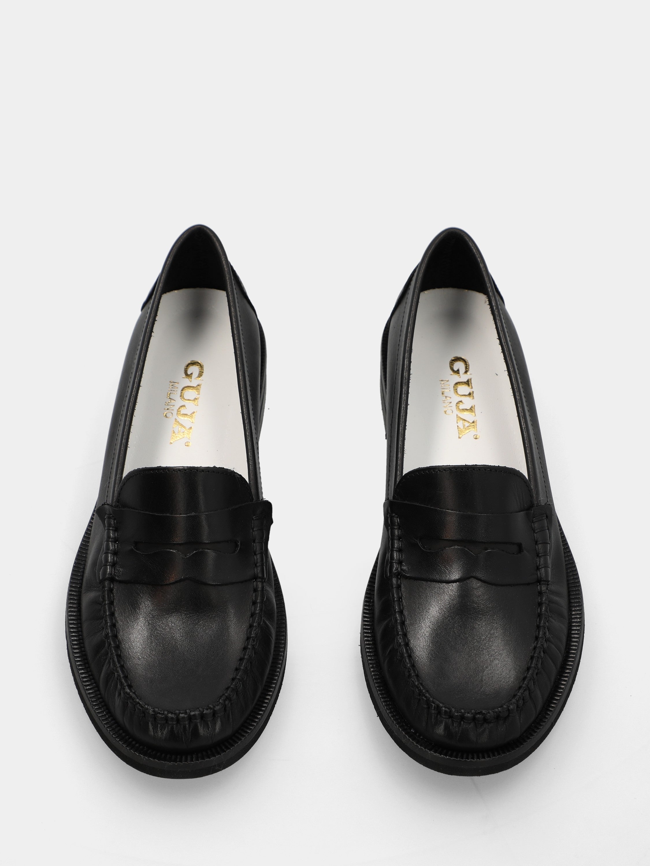 Mocassin en veau noir avec masque bouche de lion