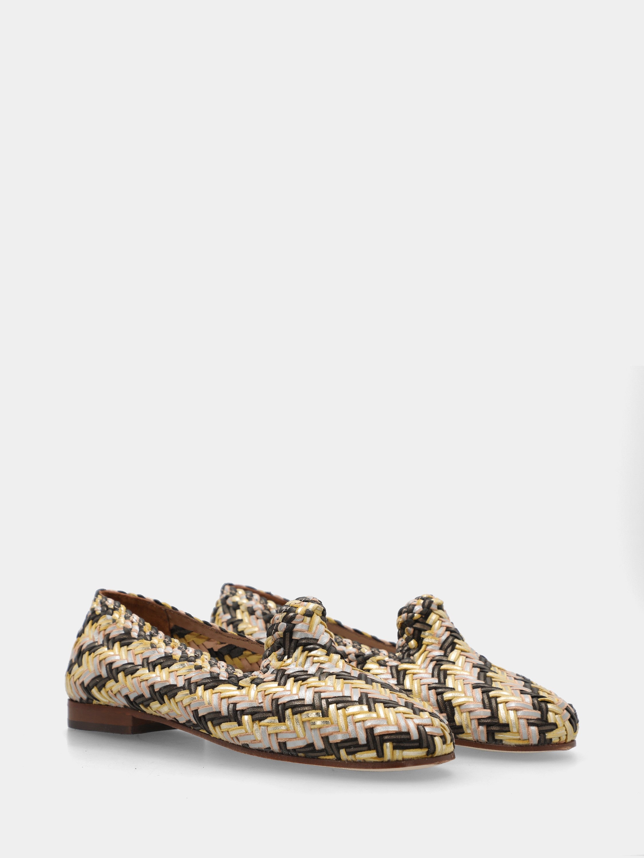 Sabot in laminato bronzo con tomaia intrecciata a V