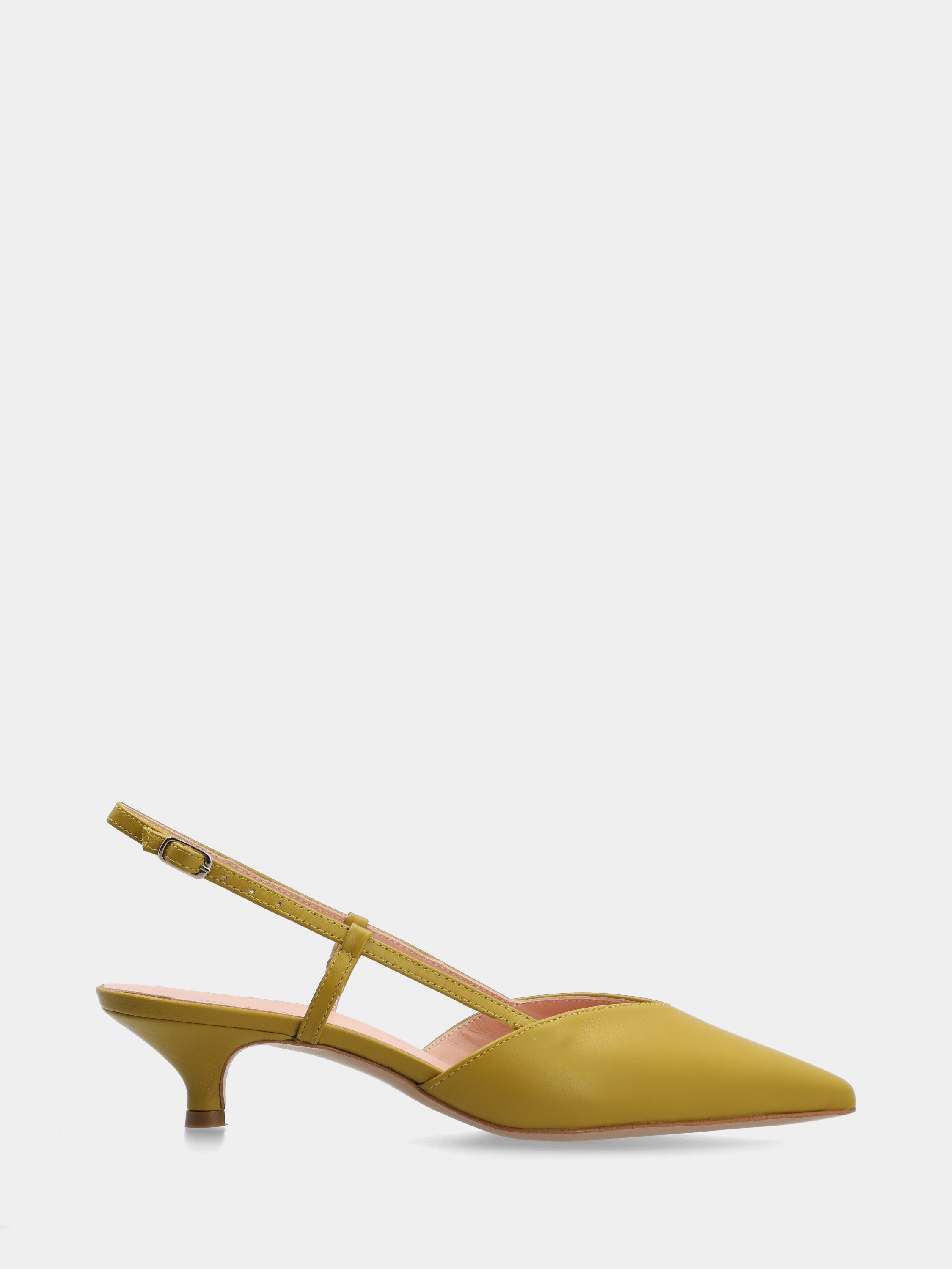Slingback in vitello lime con tacco conico a coda 50mm