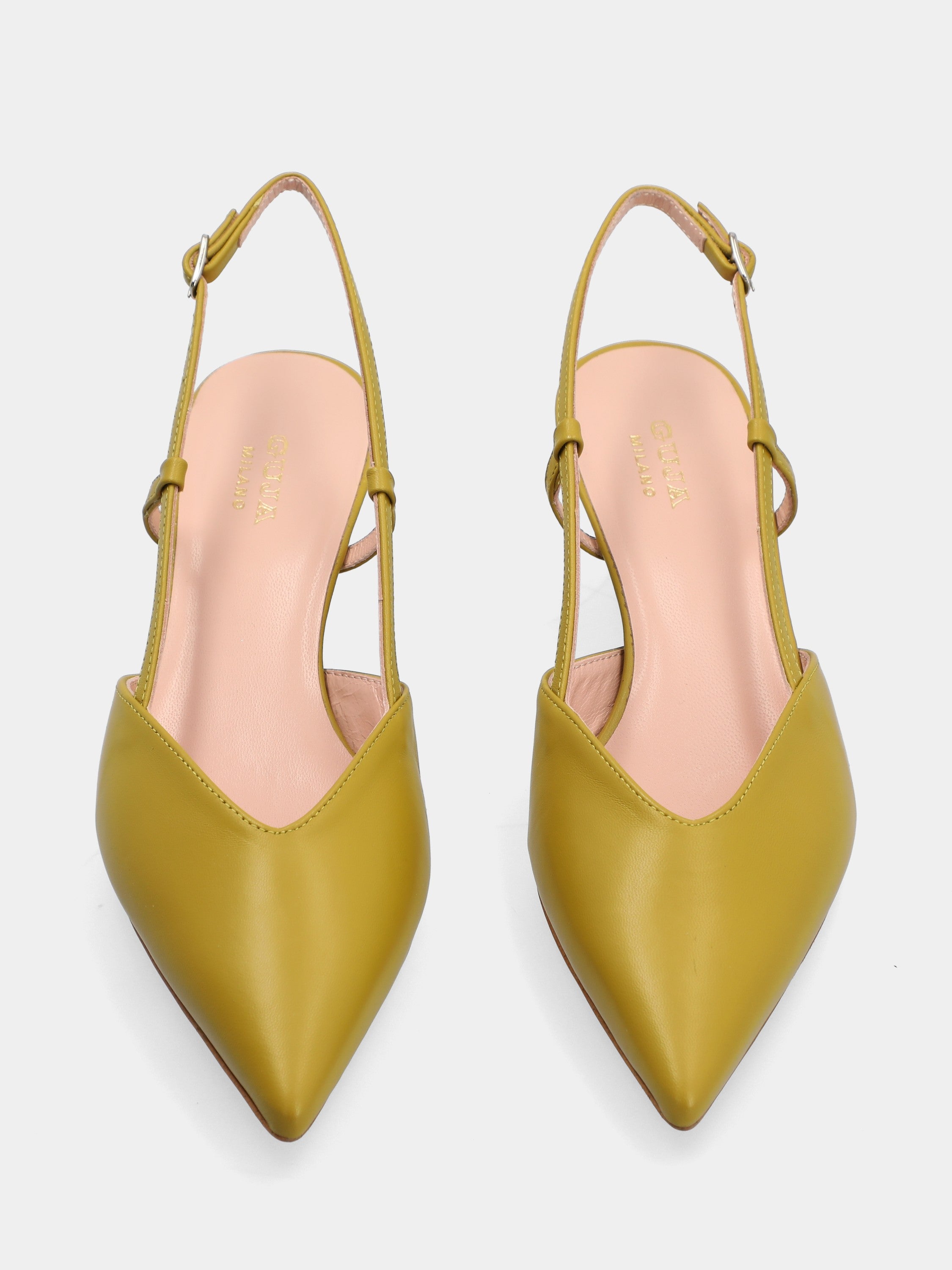 Slingback aus Limetten-Vitello mit konischem 50-mm-Absatz