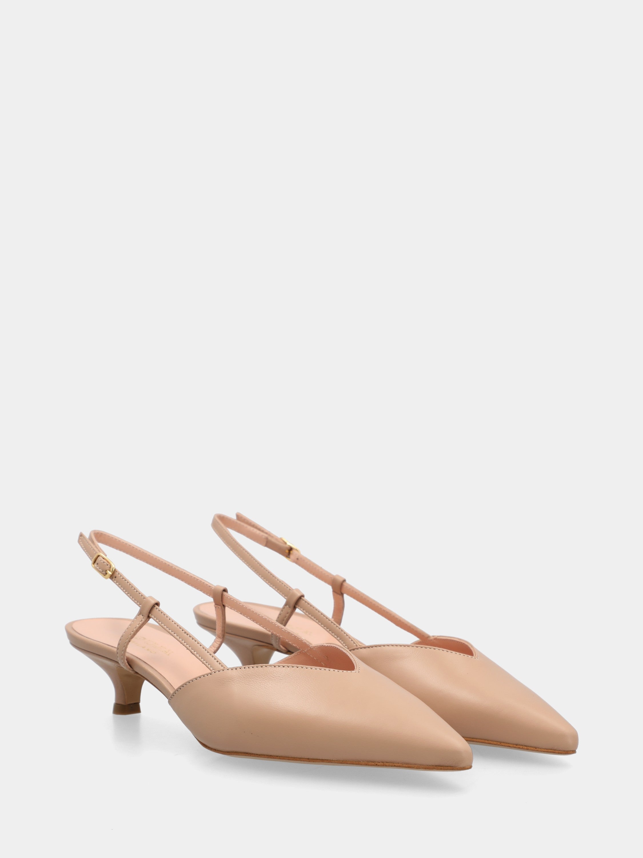 Slingback in vitello nude con tacco conico a coda 50mm