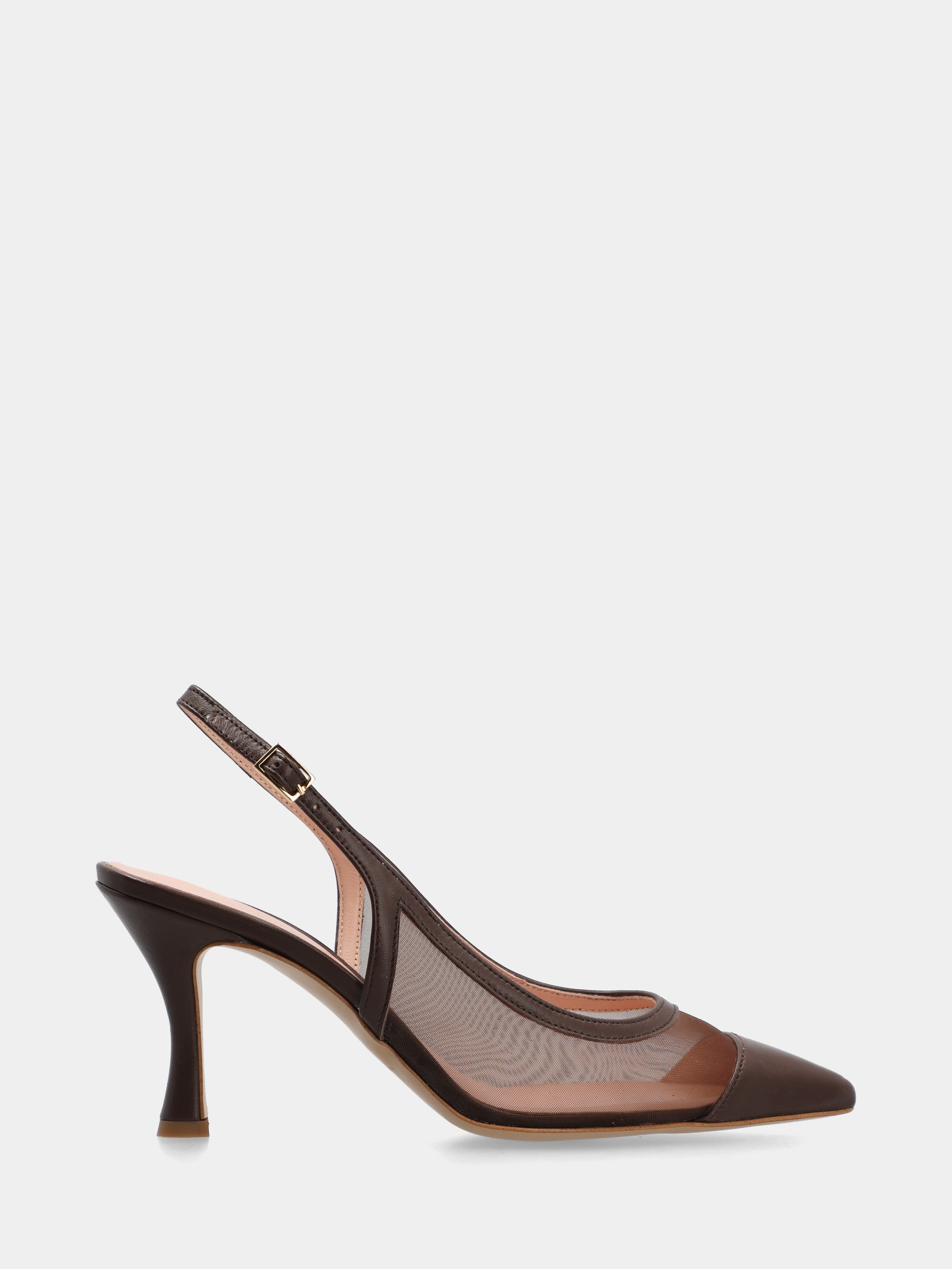 Slingback in dark brown nappa leather with hollowed tail heel