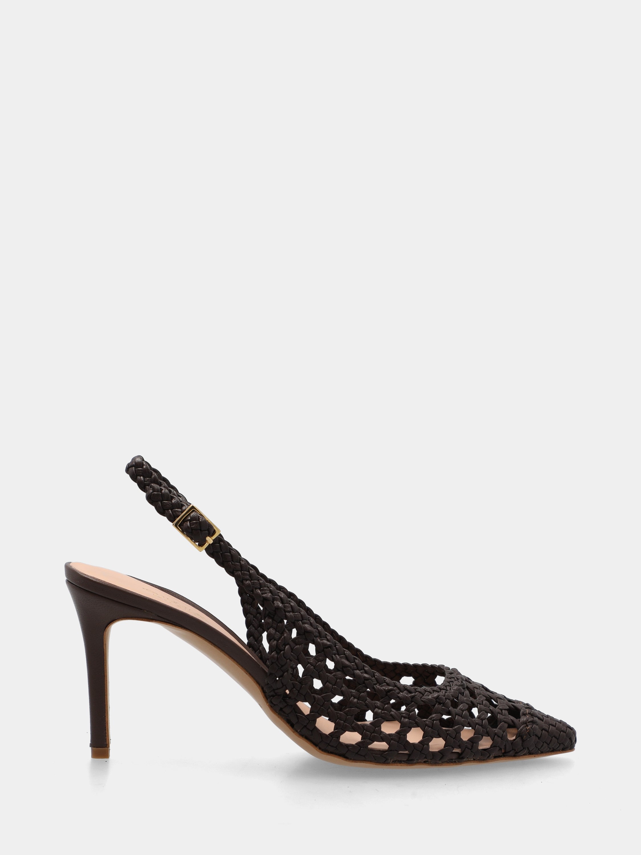 Slingback in nappa testa di moro intrecciata e traforata