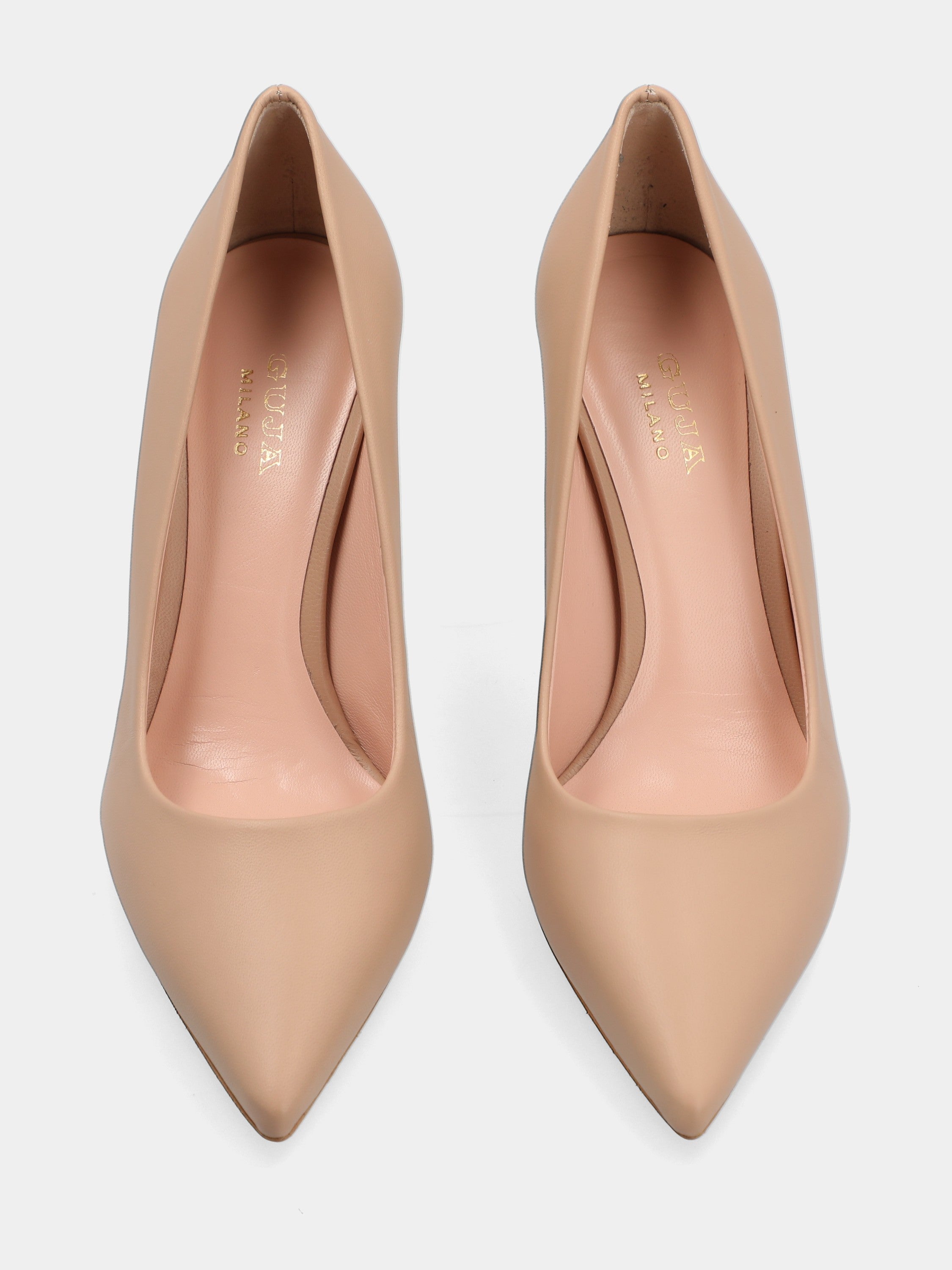 Beige nappa pumps with stiletto tail heel