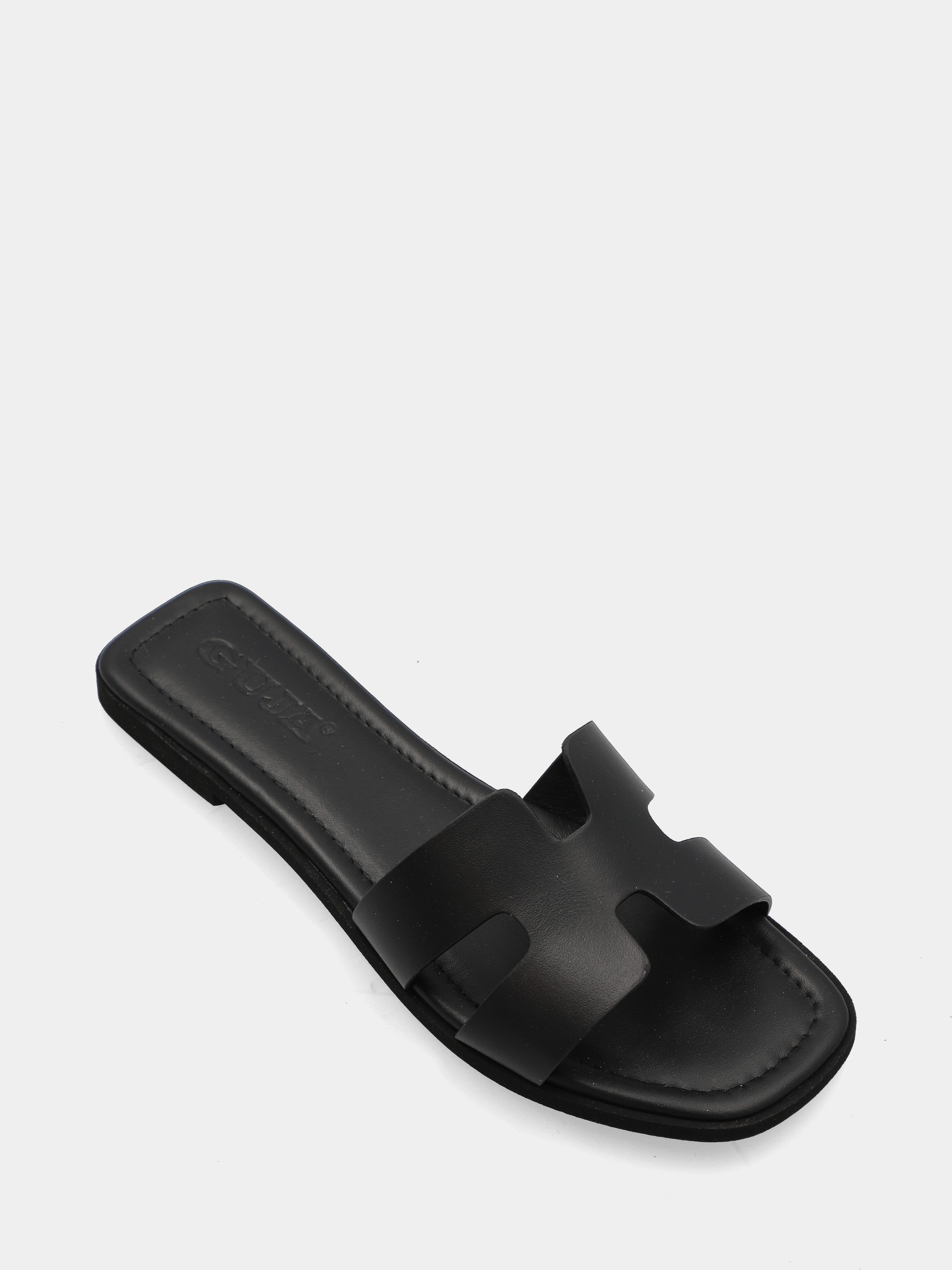 Ciabattina in nappa nera con fascia a ics