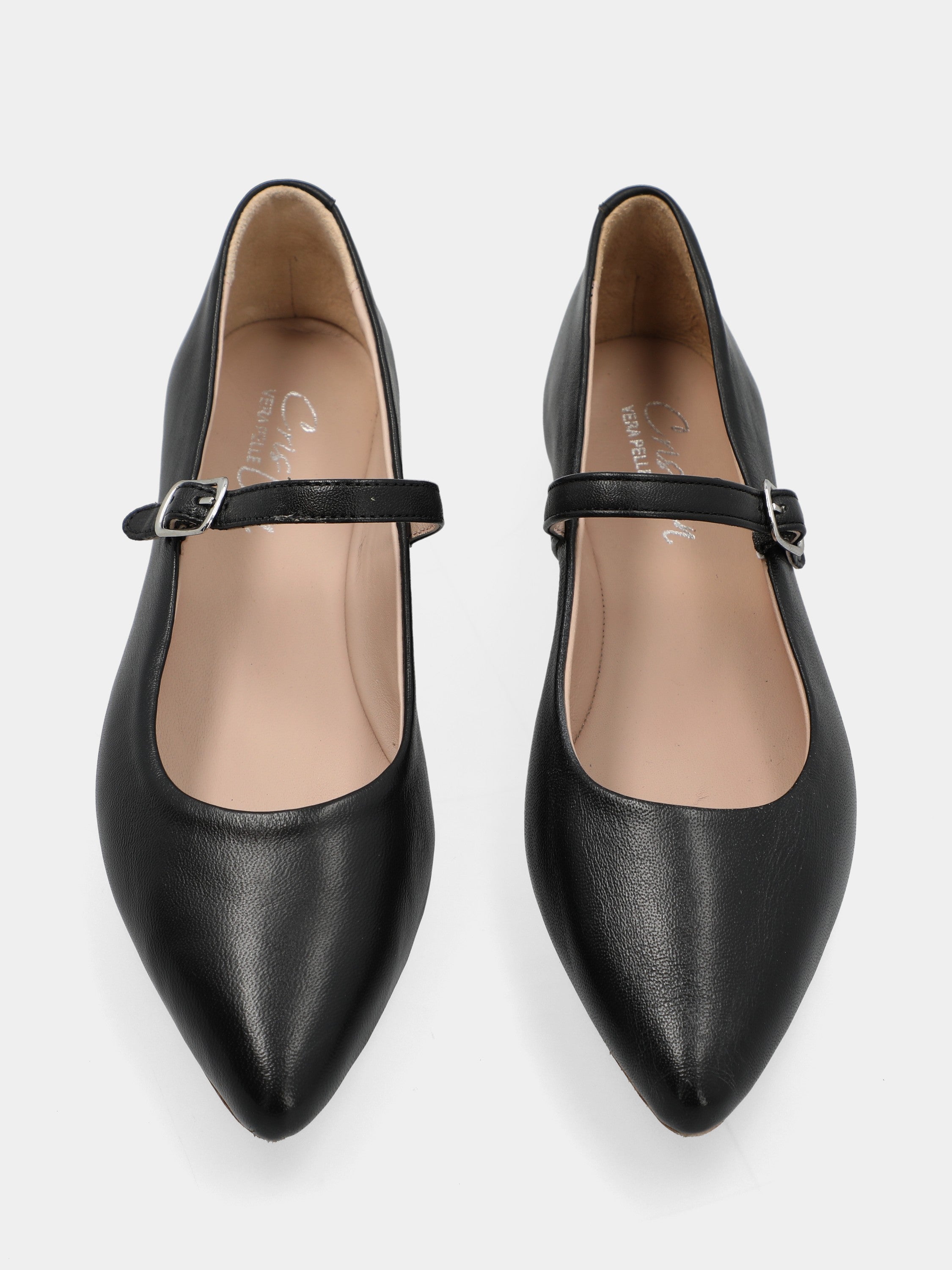 Ballerina in nappa nera con cinturino mary jane