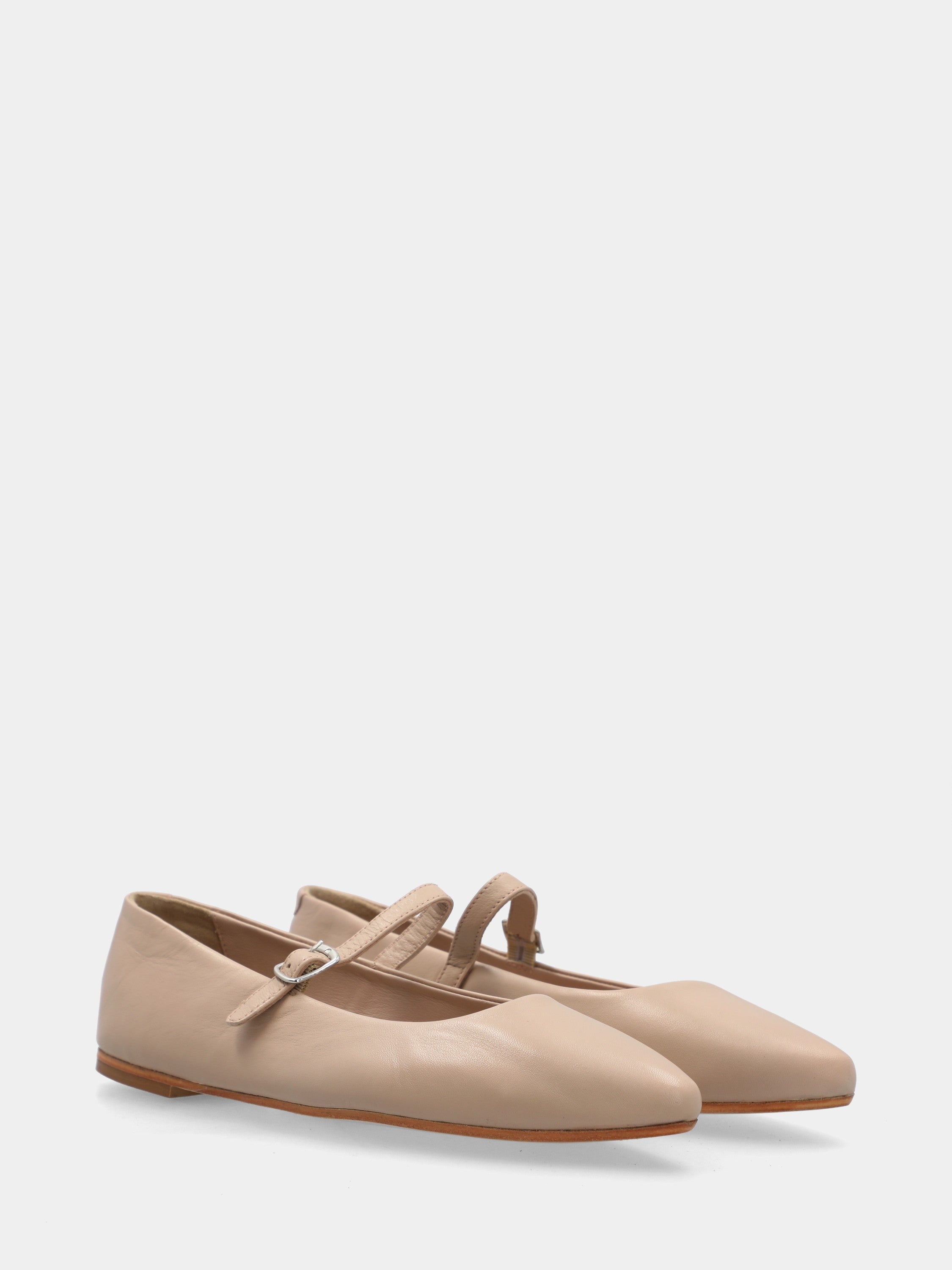Ballerina in nappa beige con cinturino mary jane