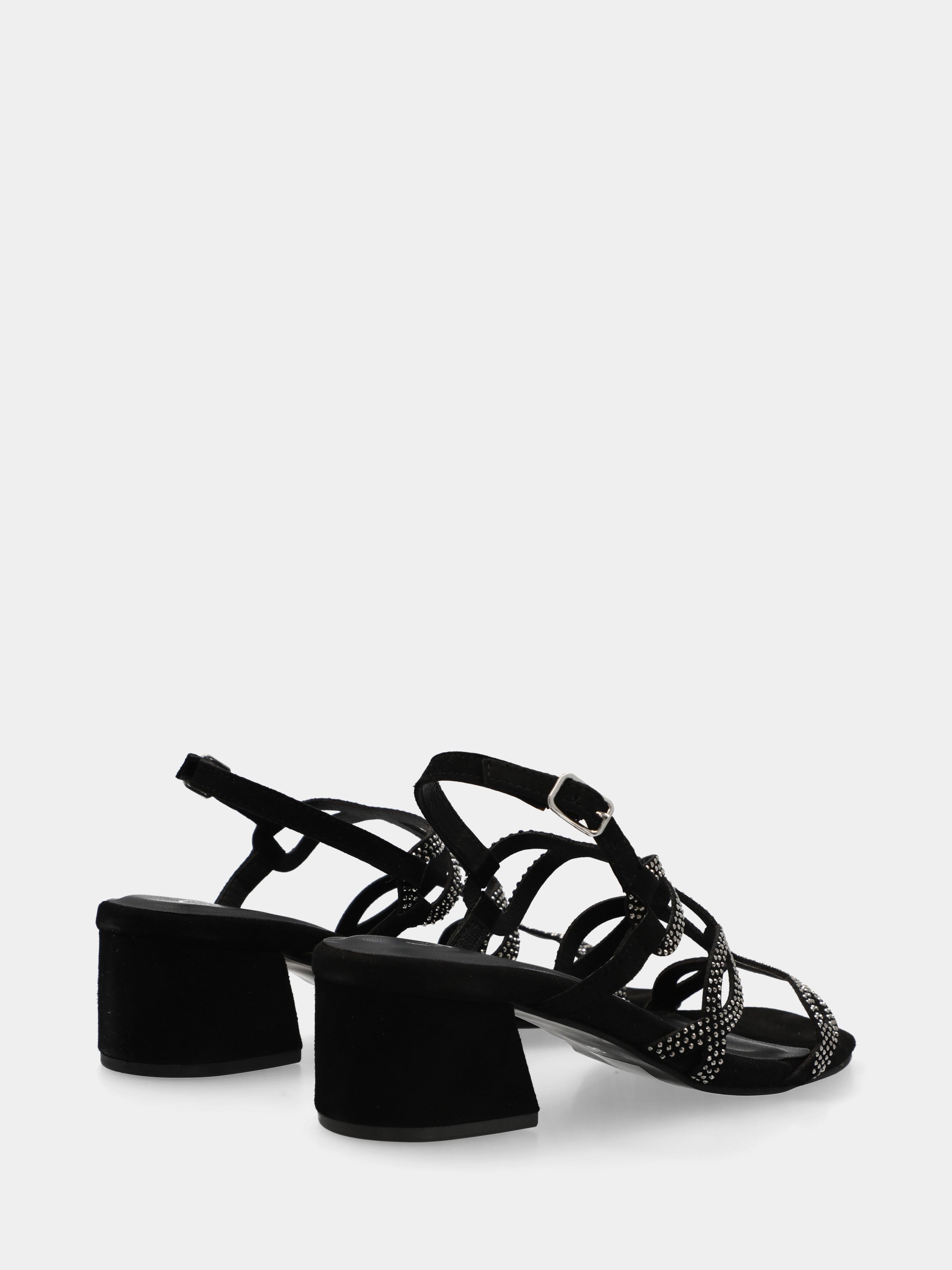 Sandalo in camoscio nero con listini di cristalli