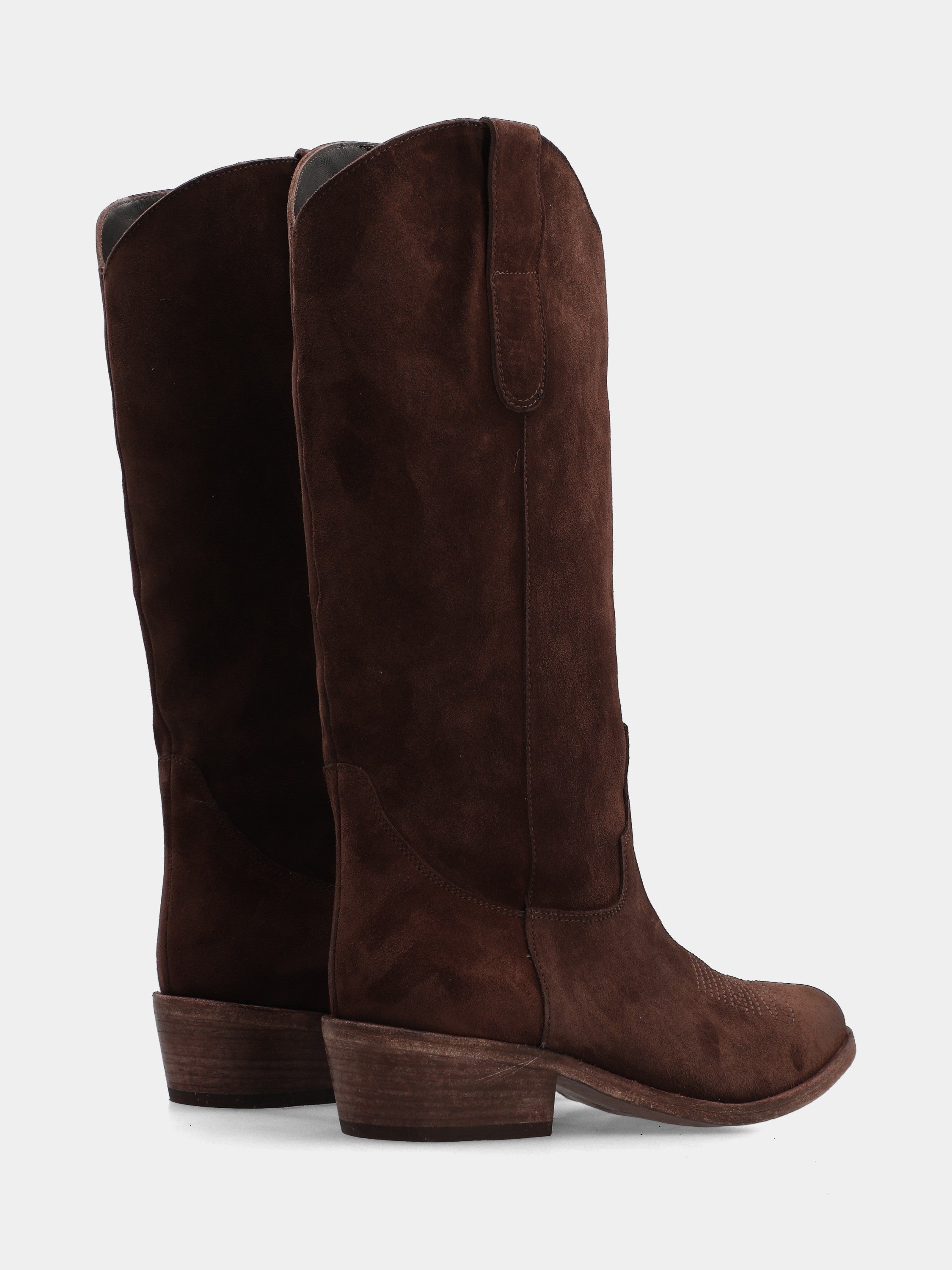 Cowboystiefel aus braunem Velours mit Stickerei an der Sohle