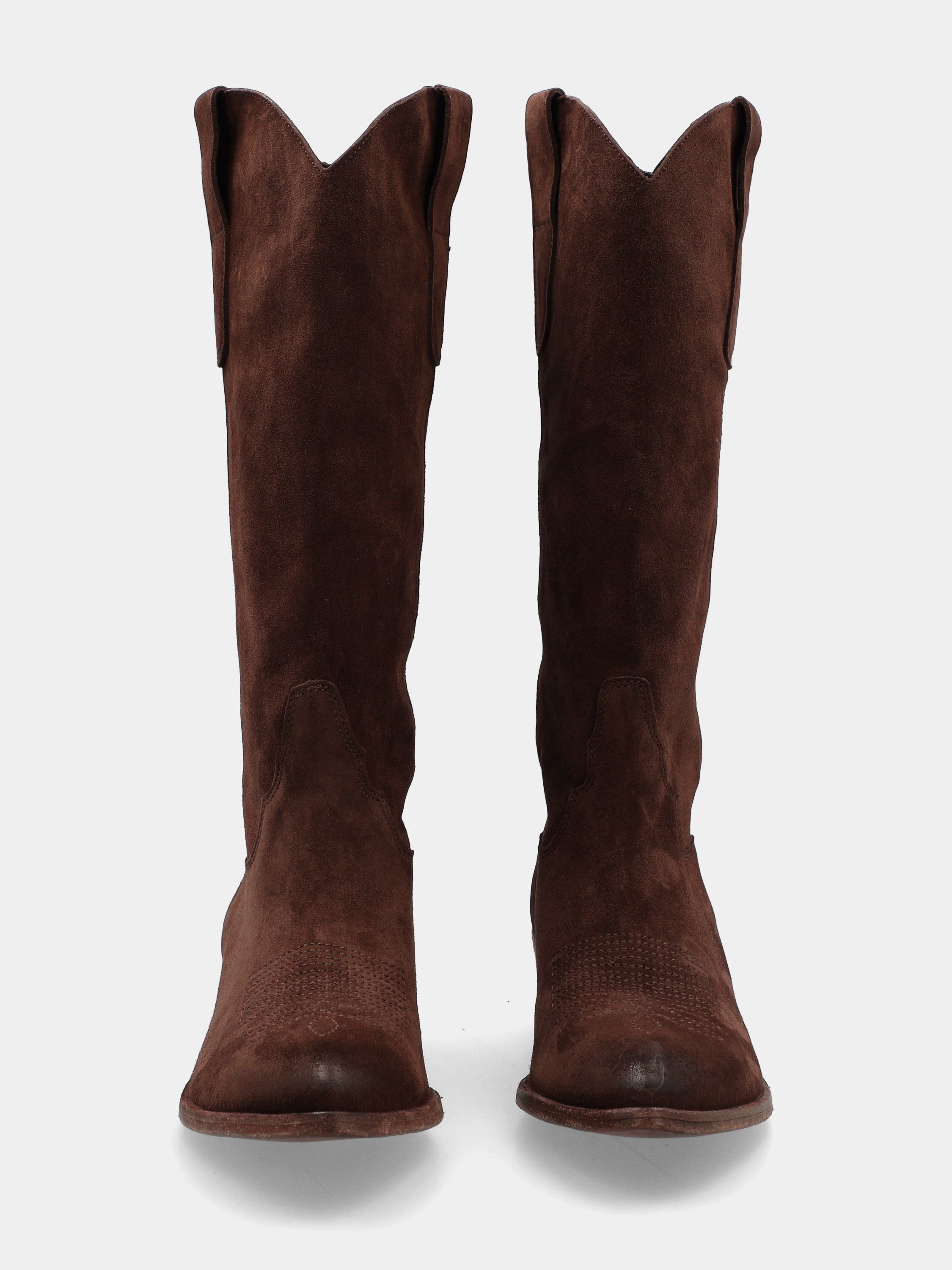Cowboystiefel aus braunem Velours mit Stickerei an der Sohle