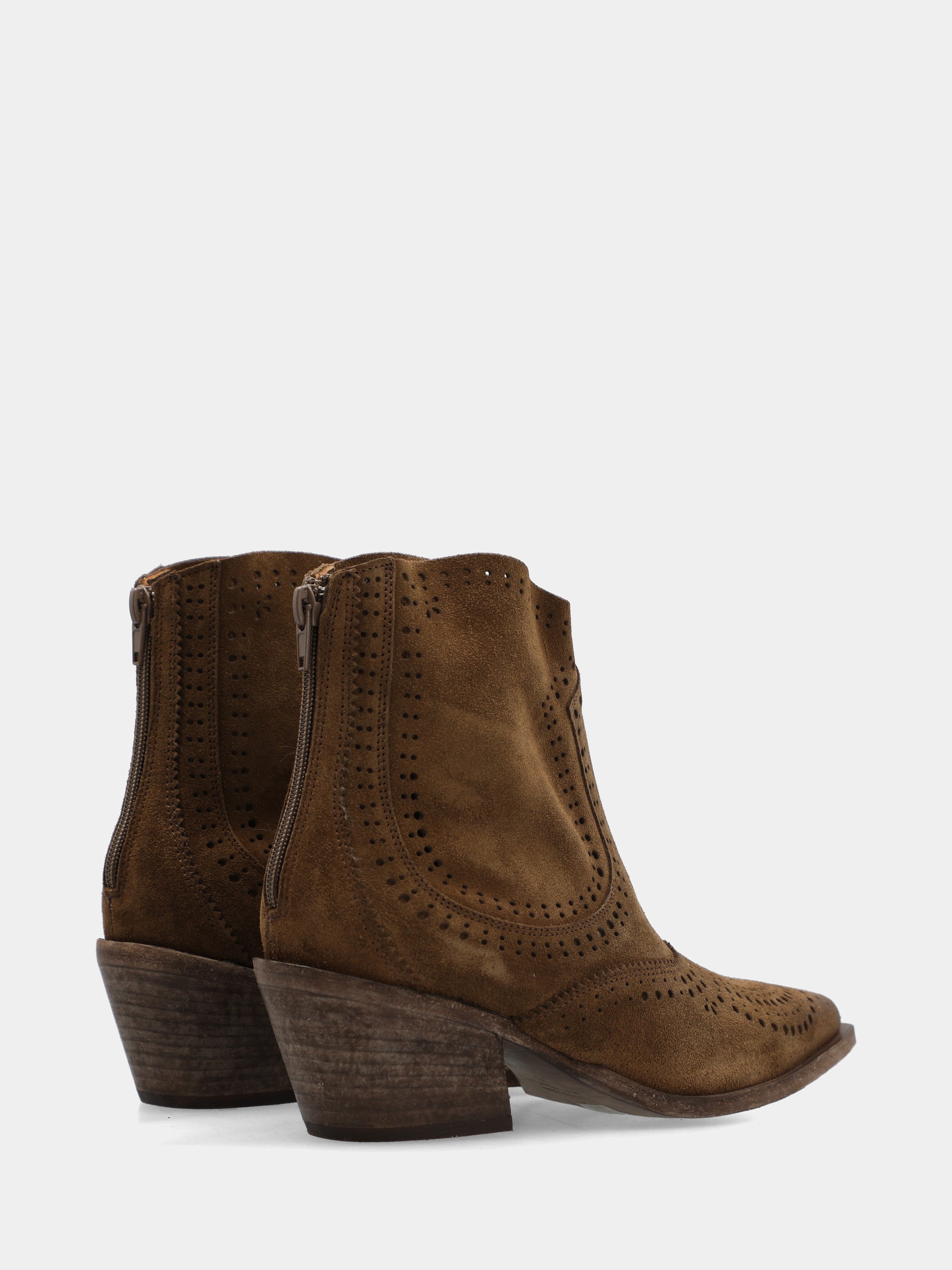 Bottines western en velours marron avec fermeture éclair arrière