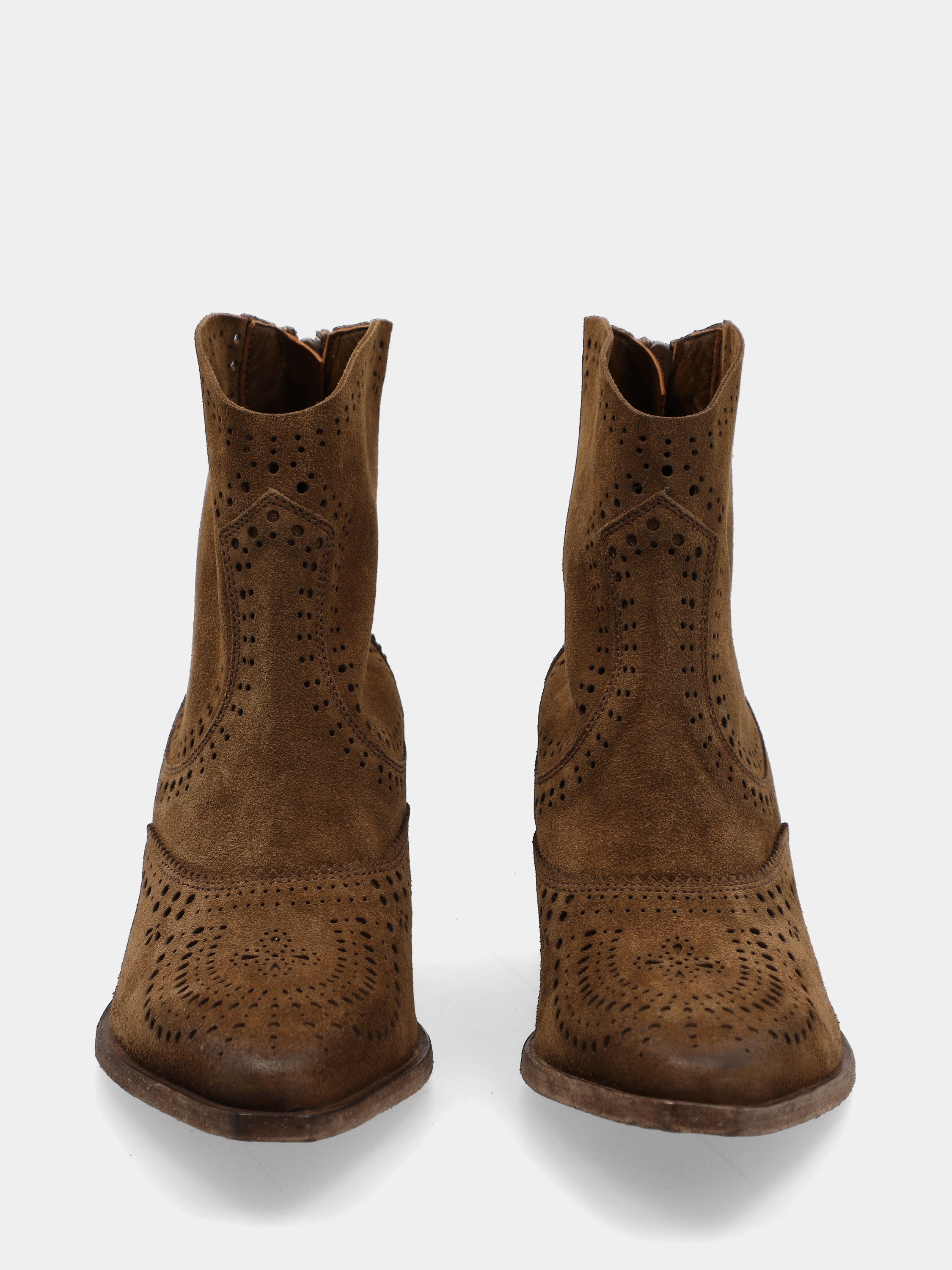 Bottines western en velours marron avec fermeture éclair arrière