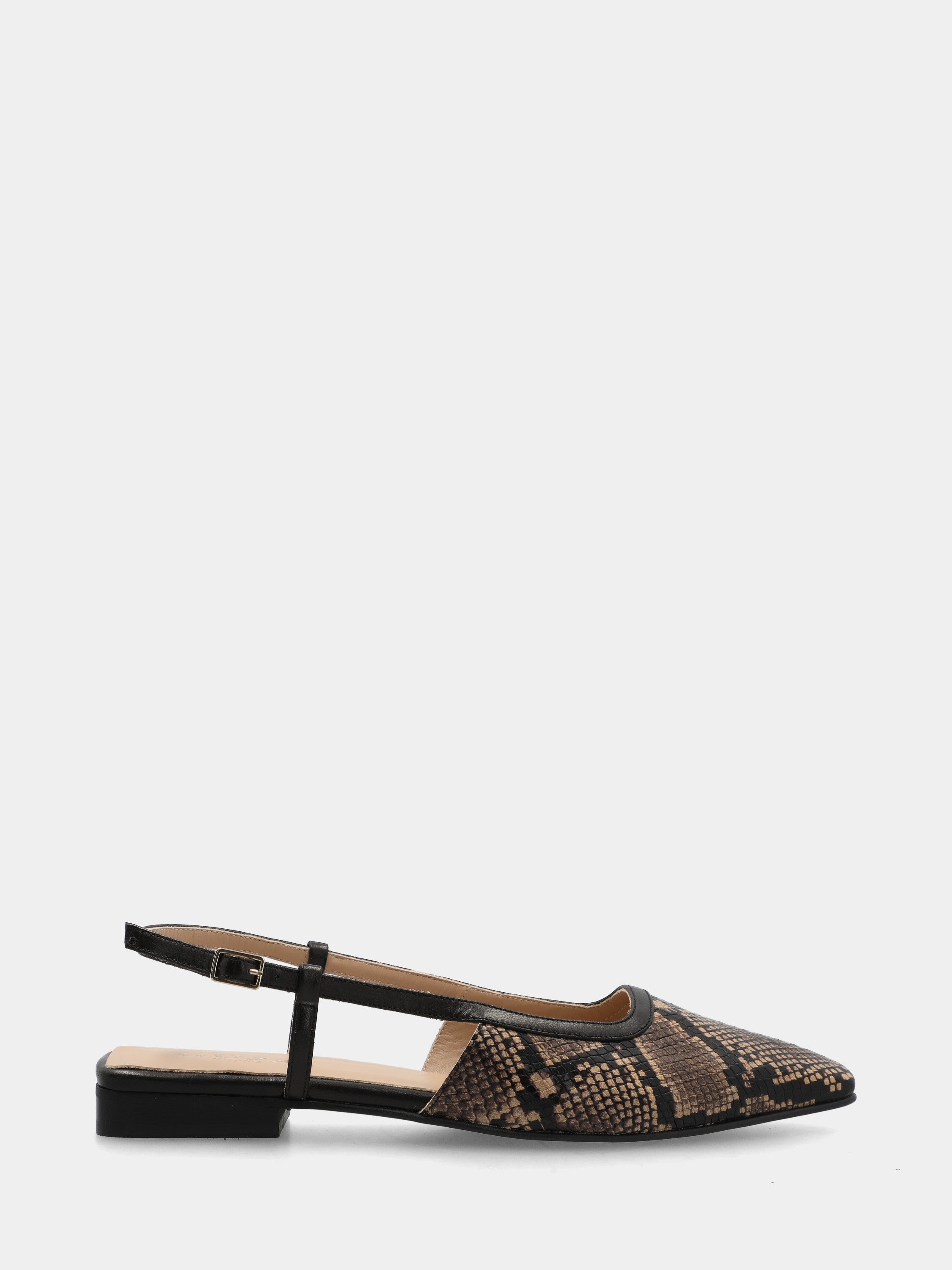 Slingback in vitello nero con stampa pitone
