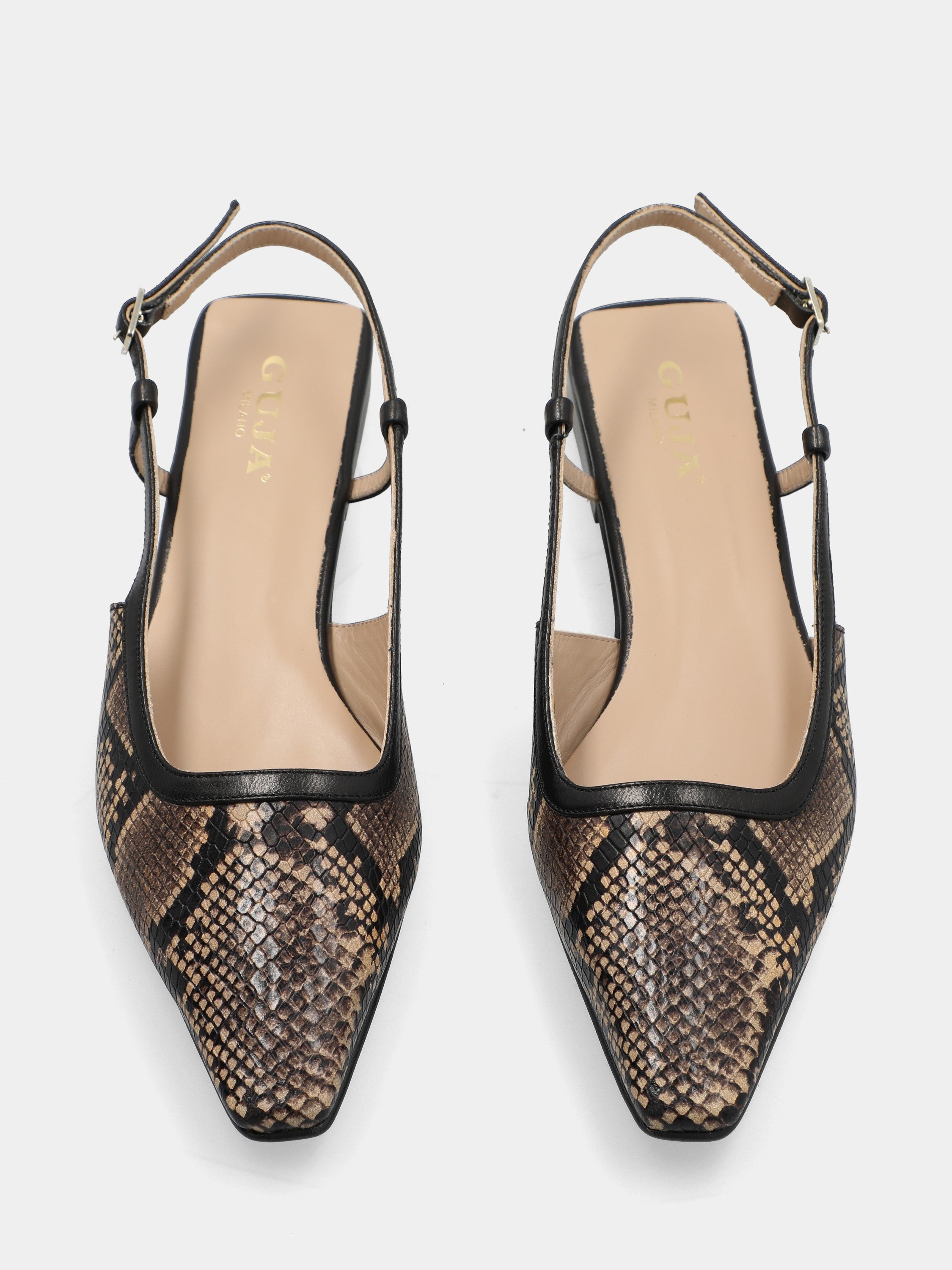 Slingback in vitello nero con stampa pitone