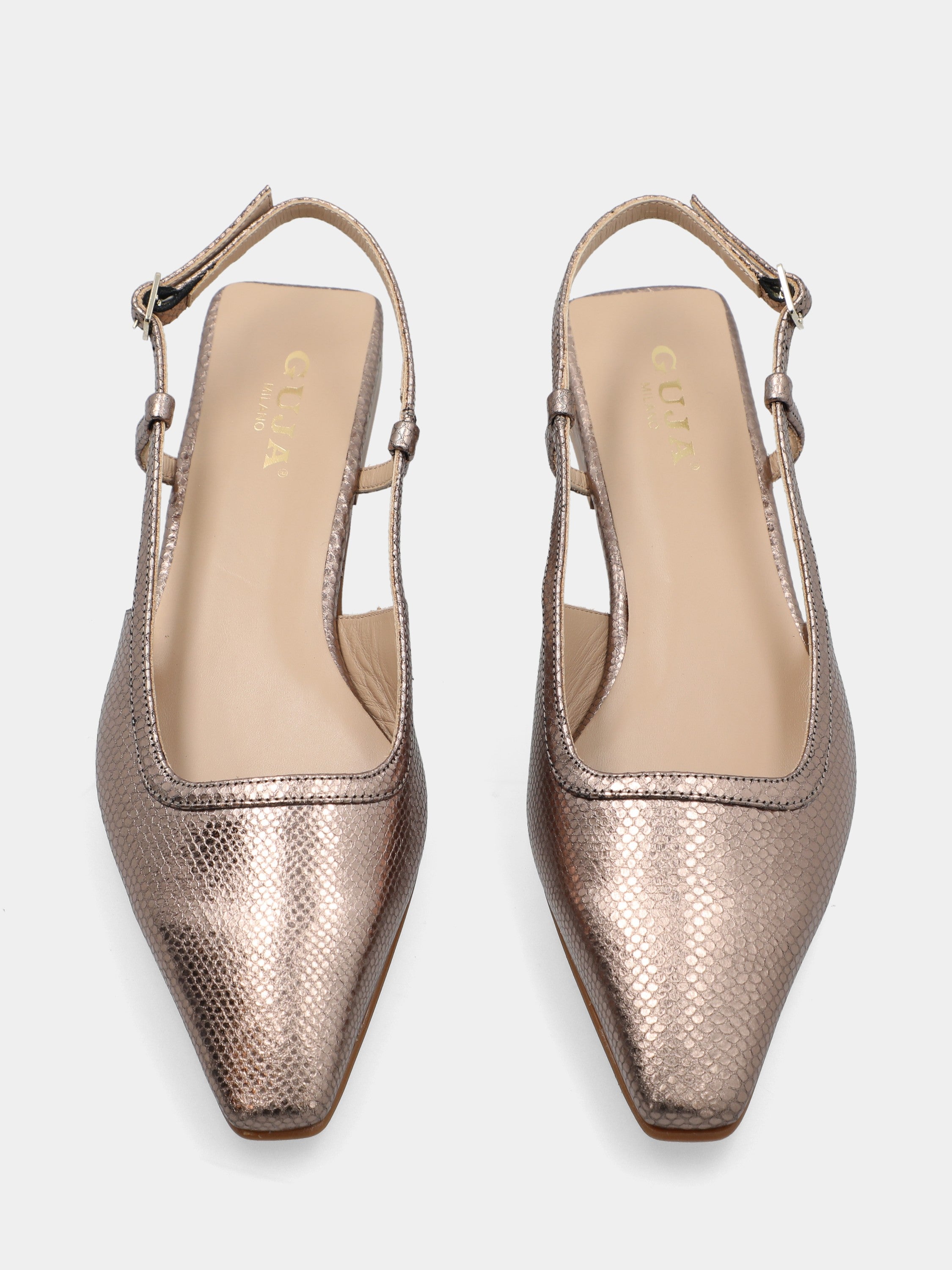 Slingback in laminato beige con stampa pitone