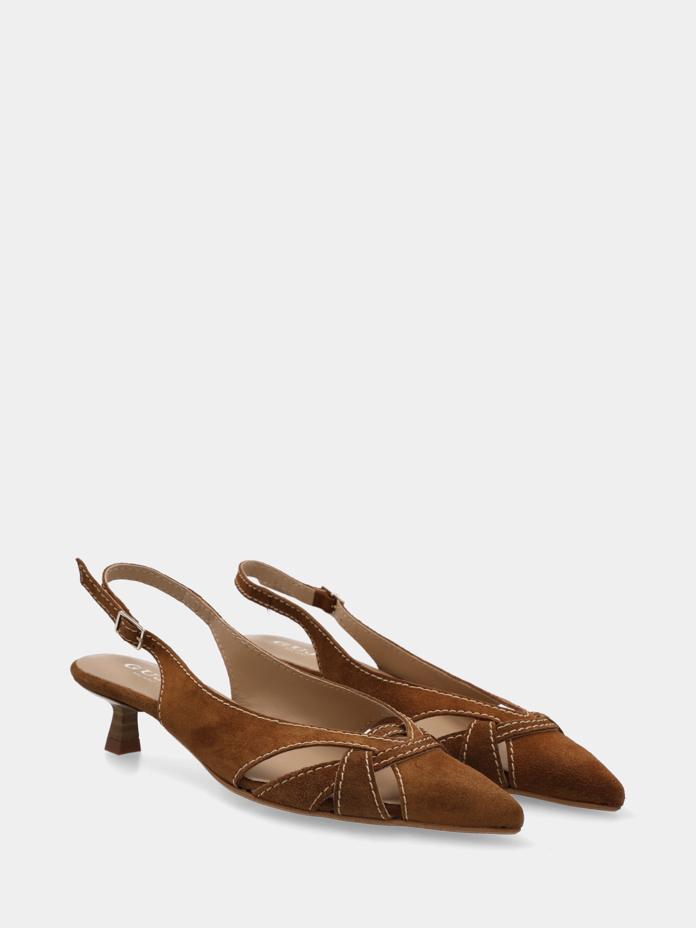 Slingback in camoscio testa di moro con punta intrecciata