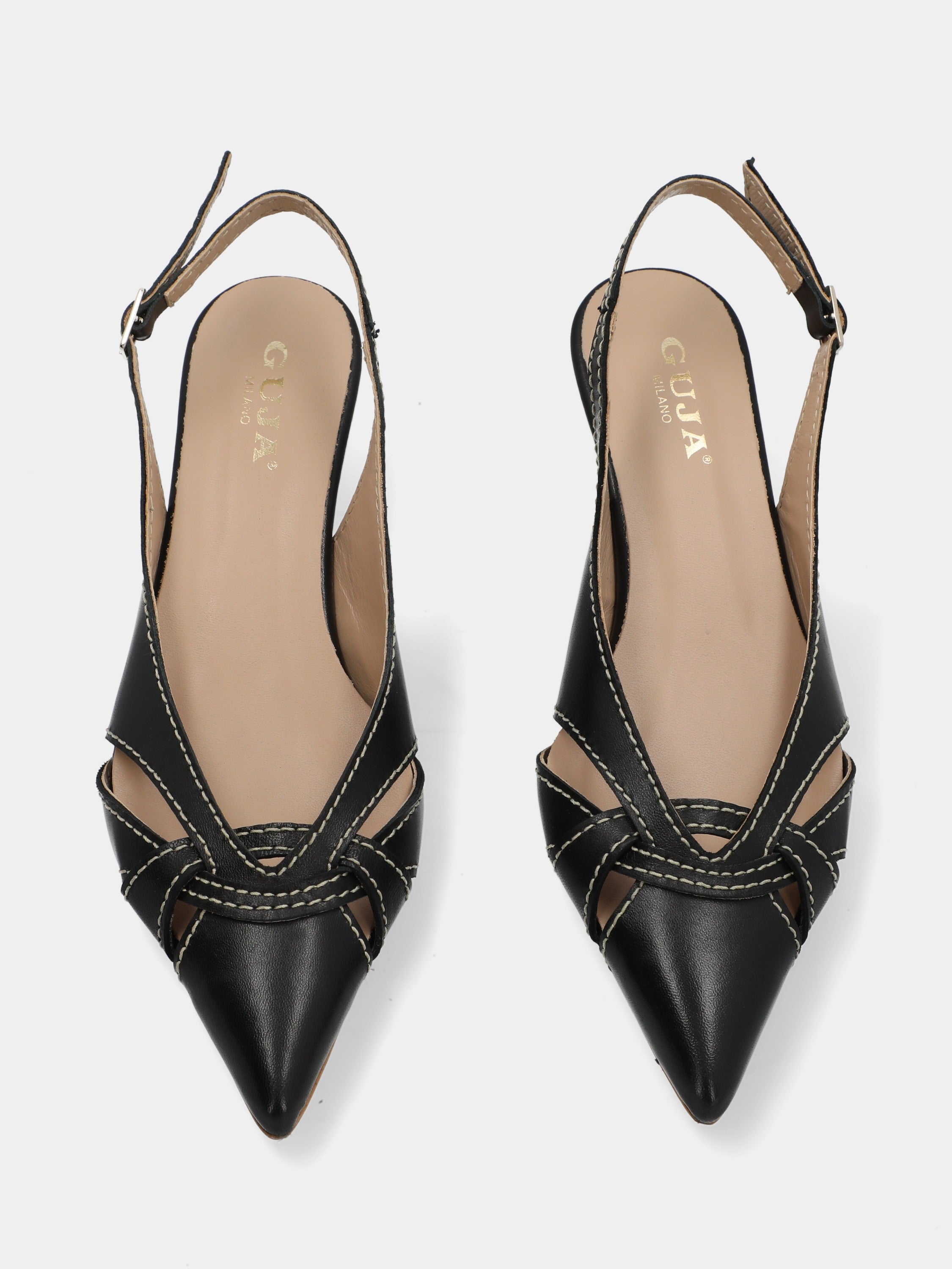 Slingback in vitello nero con punta intrecciata
