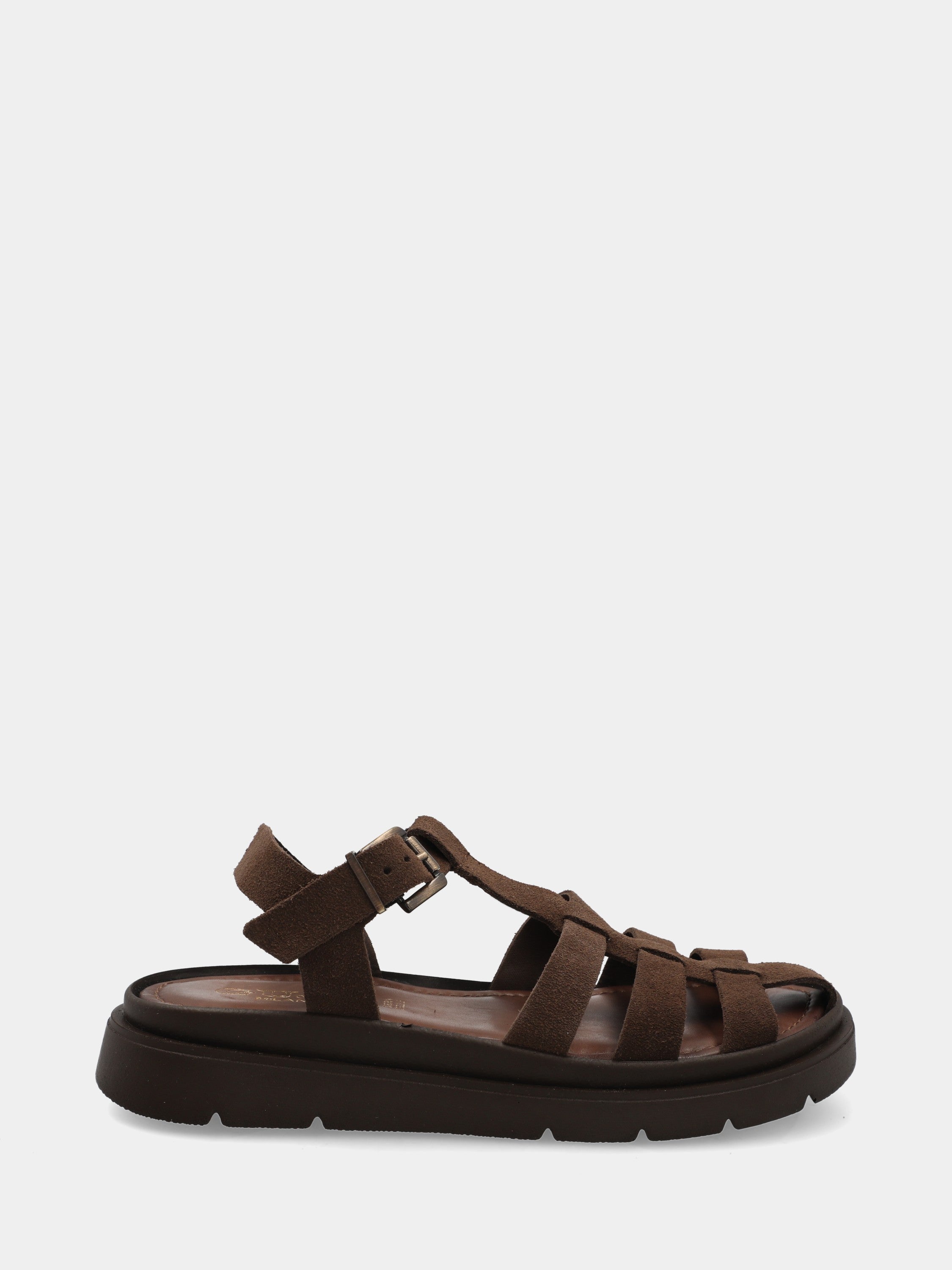 Sandalo in crosta marrone con zeppa