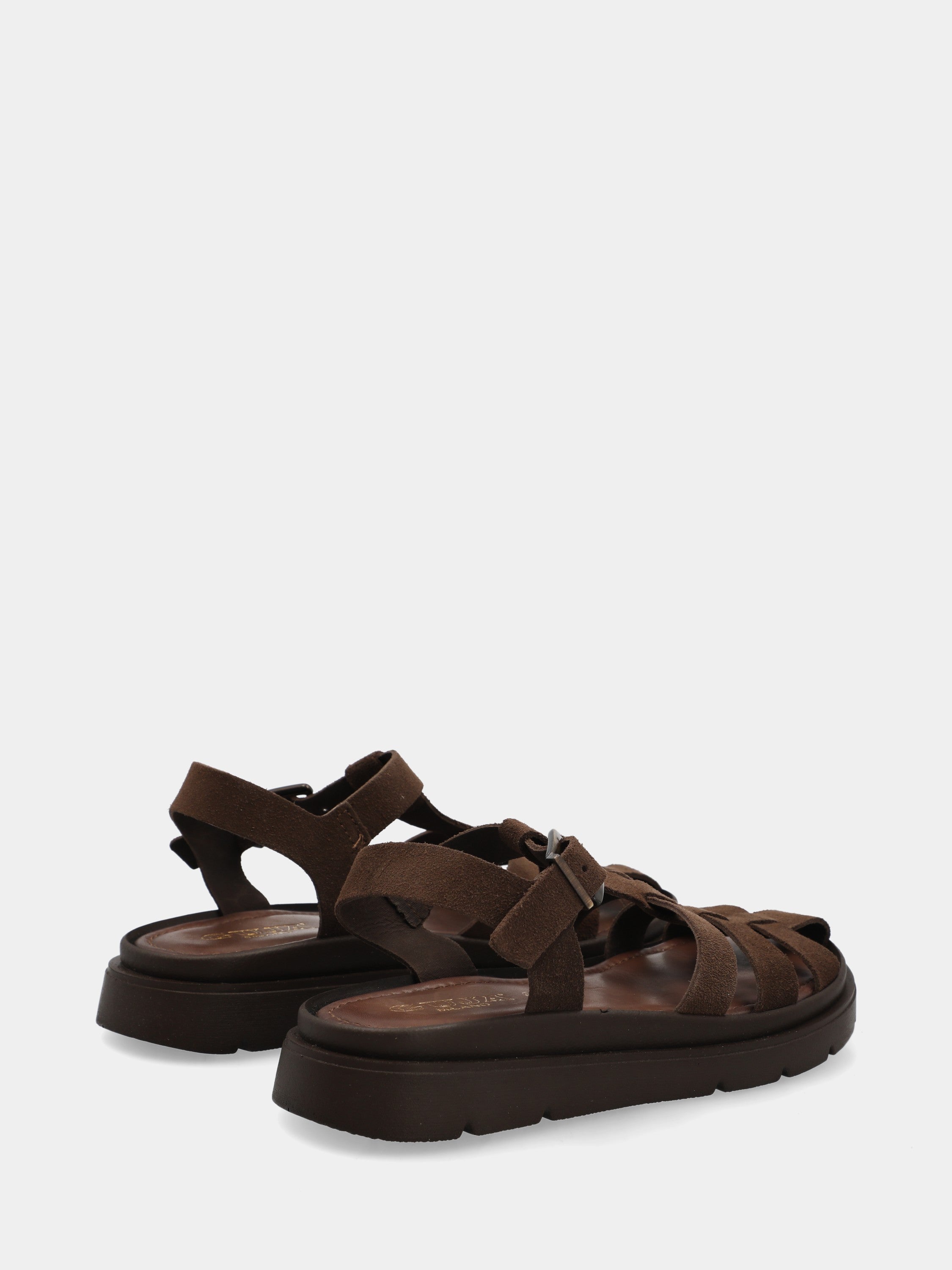 Sandalo in crosta marrone con zeppa