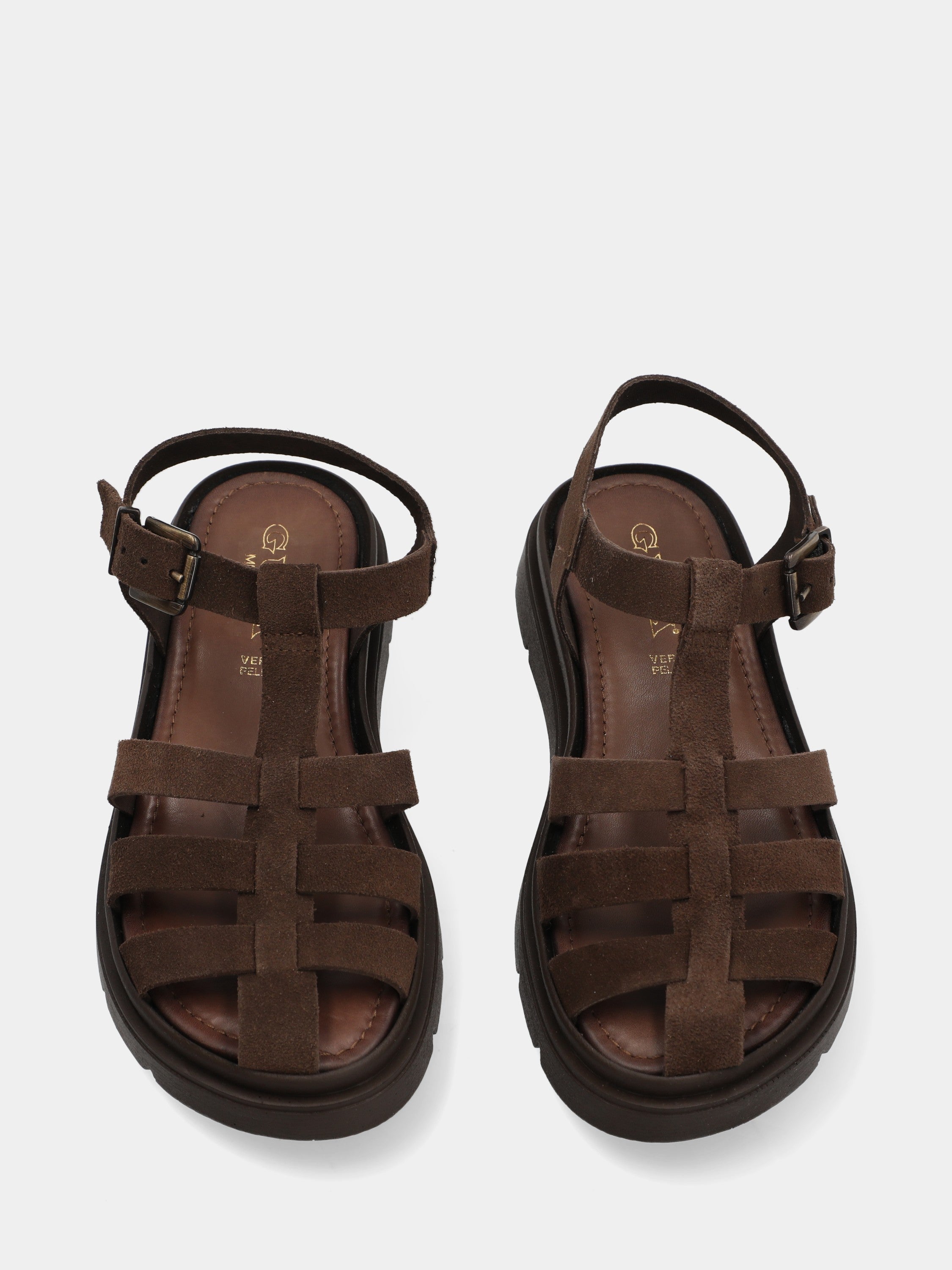 Sandalo in crosta marrone con zeppa