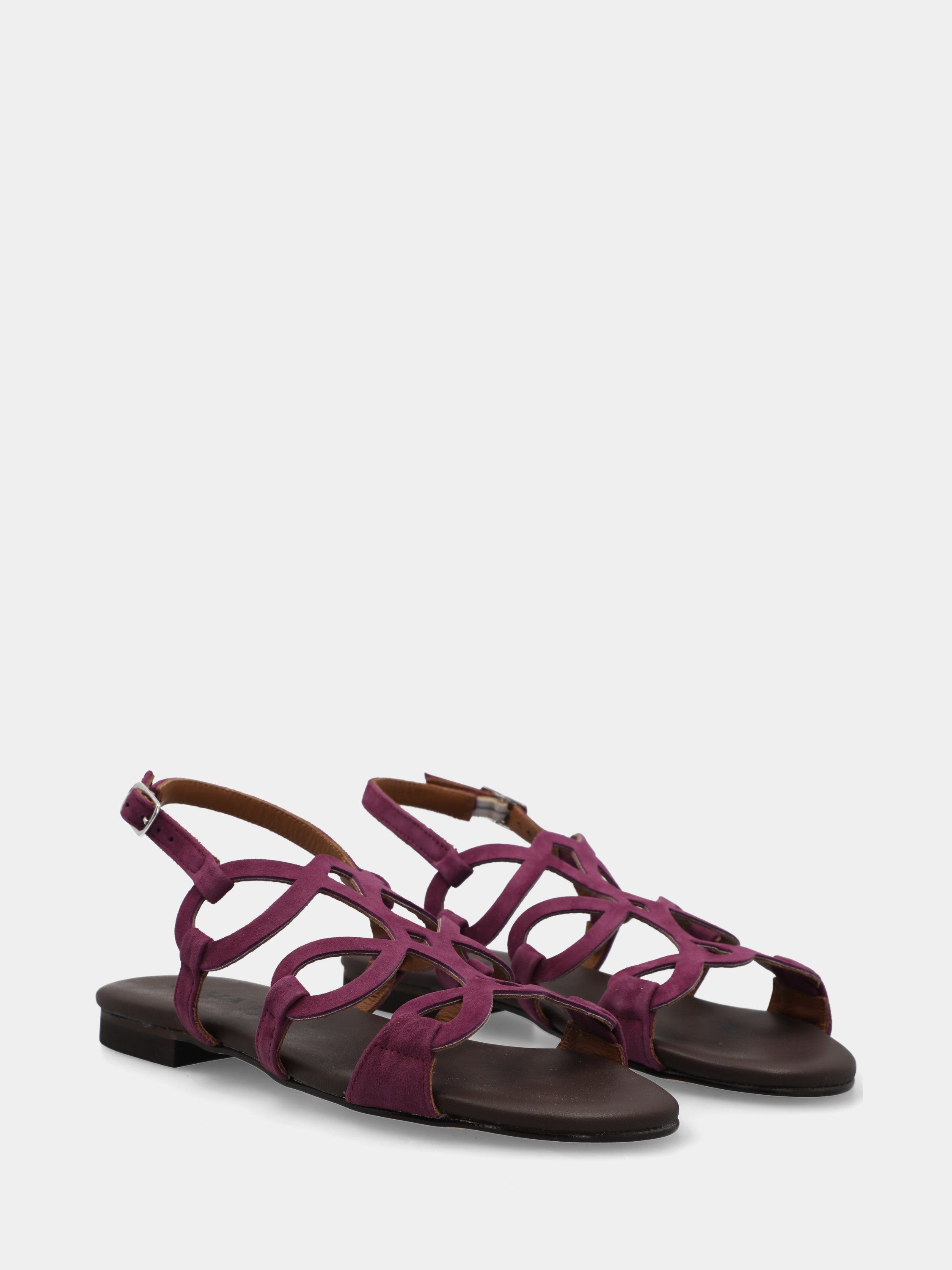 Sandalo in camoscio fucsia con listini a doppi ovali