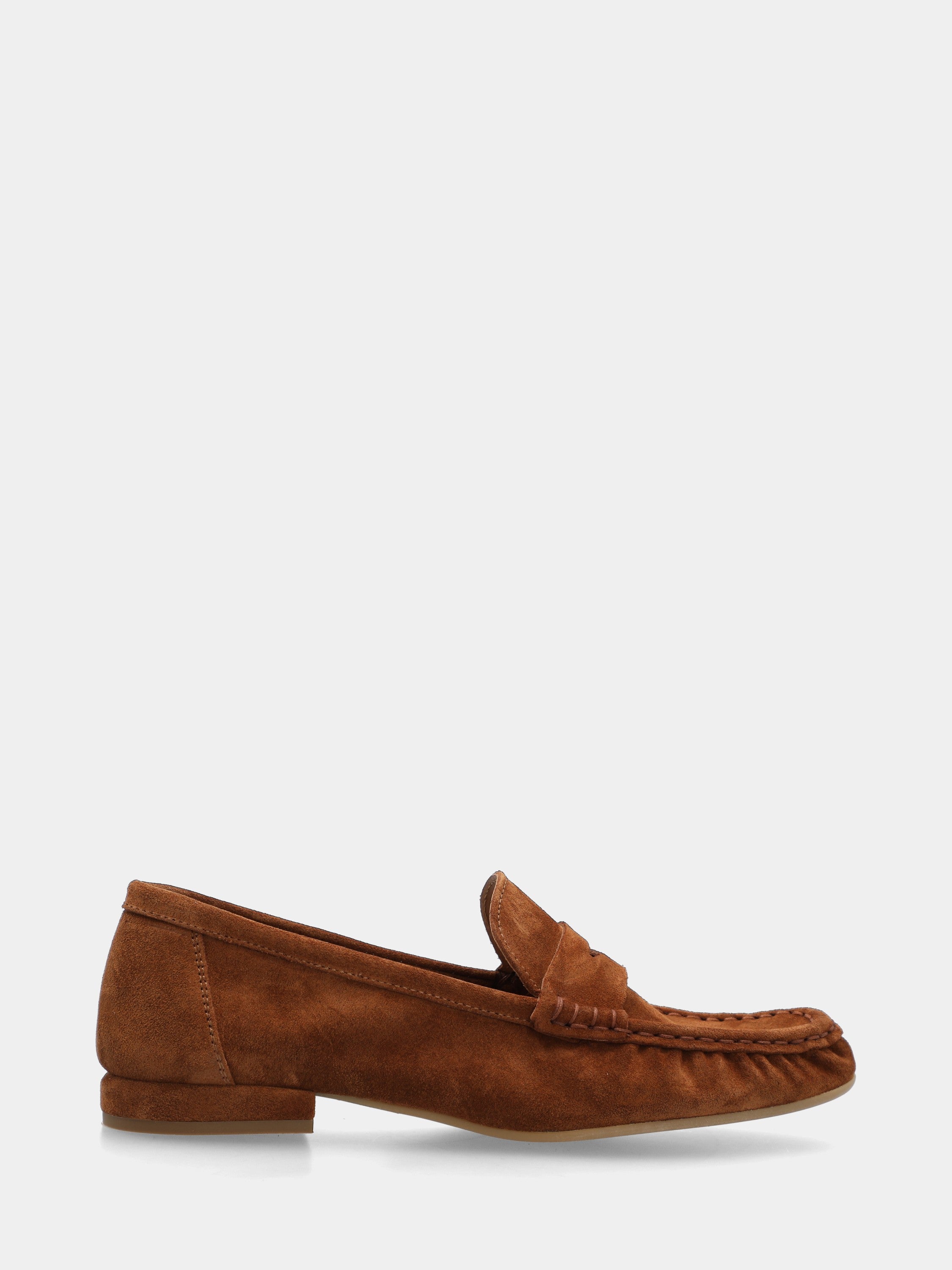 Mocassin en velours couleur cuir avec masque en forme de bouche de lion