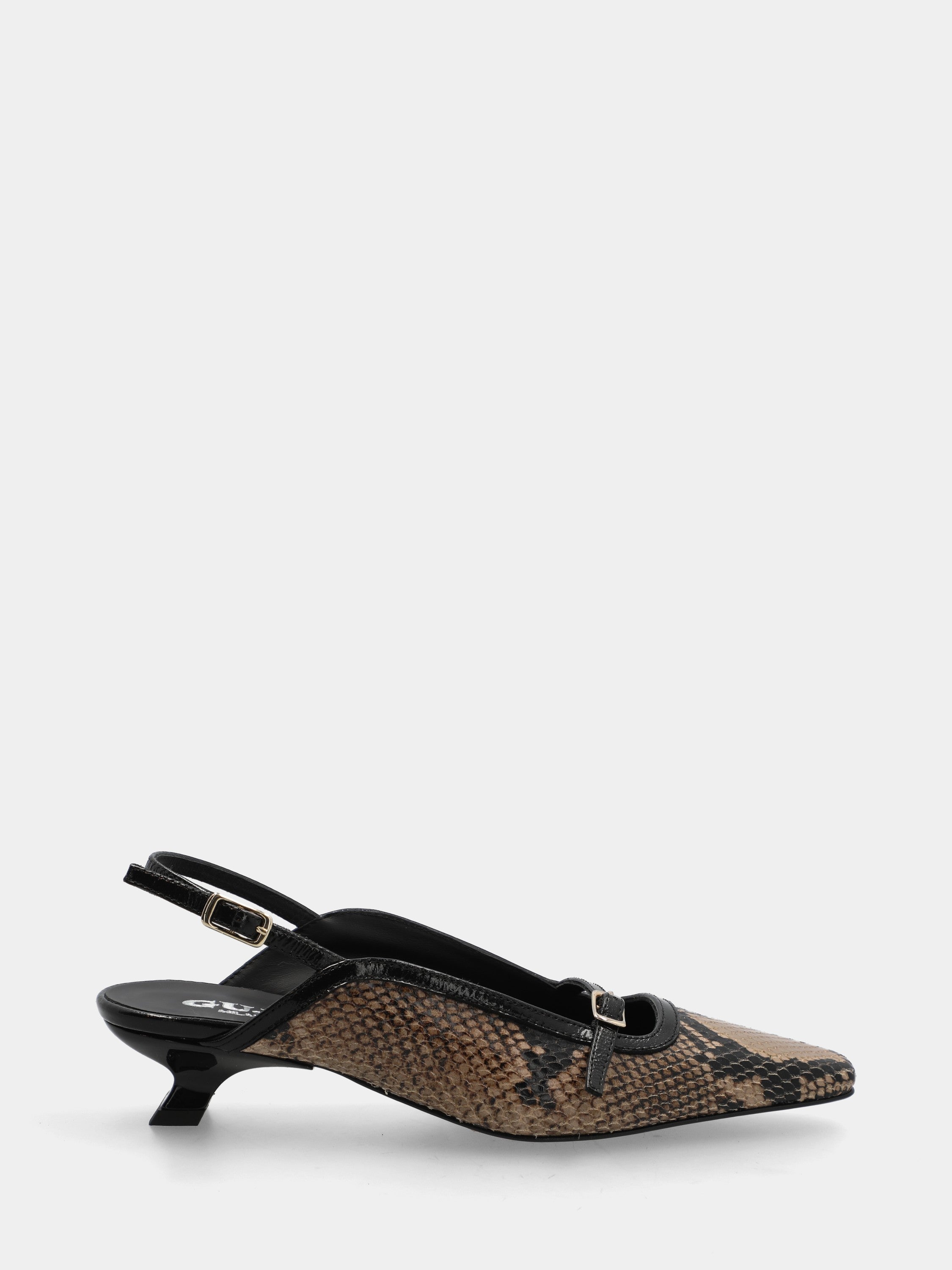 Slingback aus beigem, pythongeprägtem Kalbsleder mit Kelchabsatz