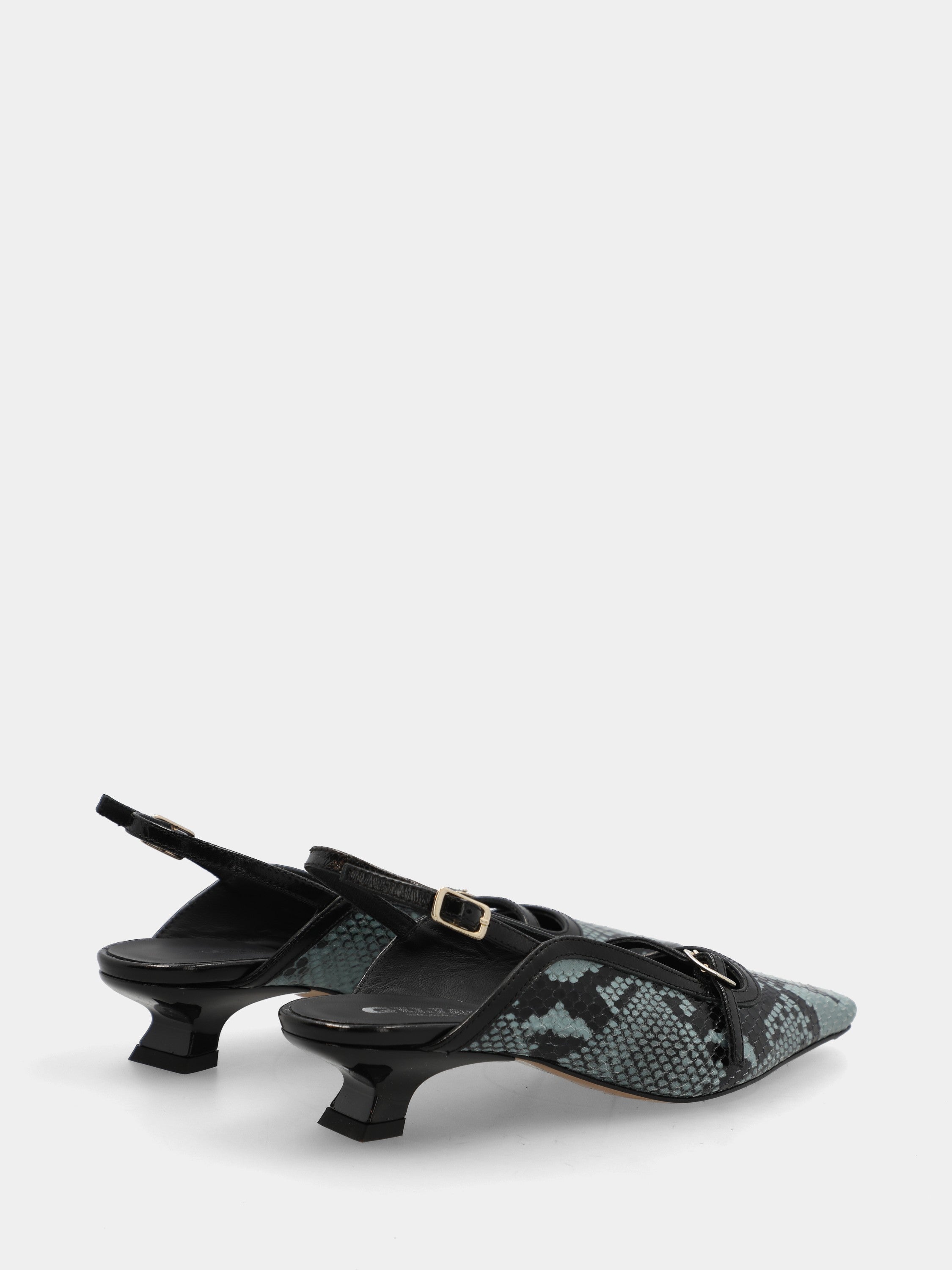 Slingback aus türkisfarbenem, pythongeprägtem Kalbsleder mit Kelchabsatz