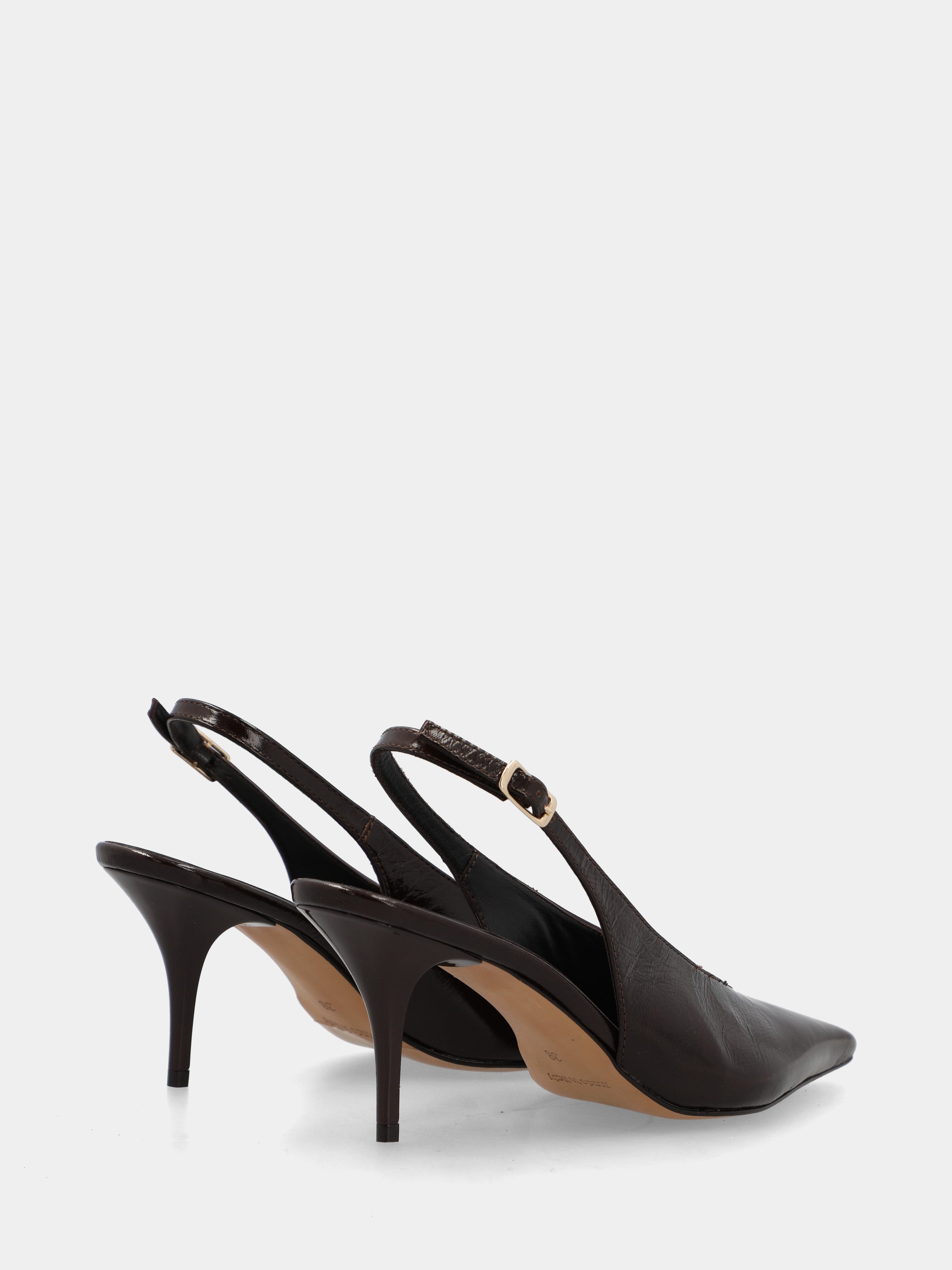 Slingback aus dunkelbraunem Naplak mit U-Ausschnitt und 75-mm-Absatz
