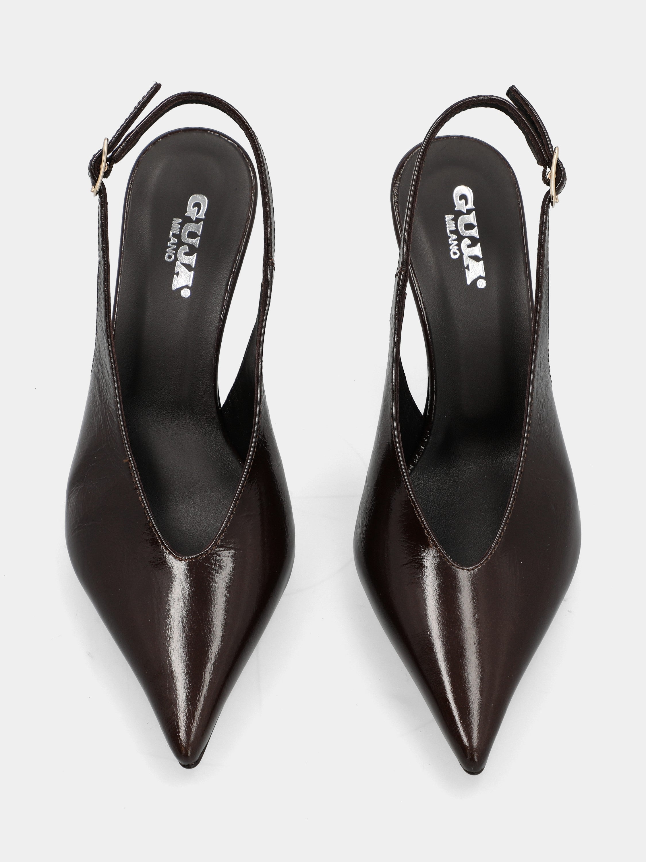 Slingback aus dunkelbraunem Naplak mit U-Ausschnitt und 75-mm-Absatz