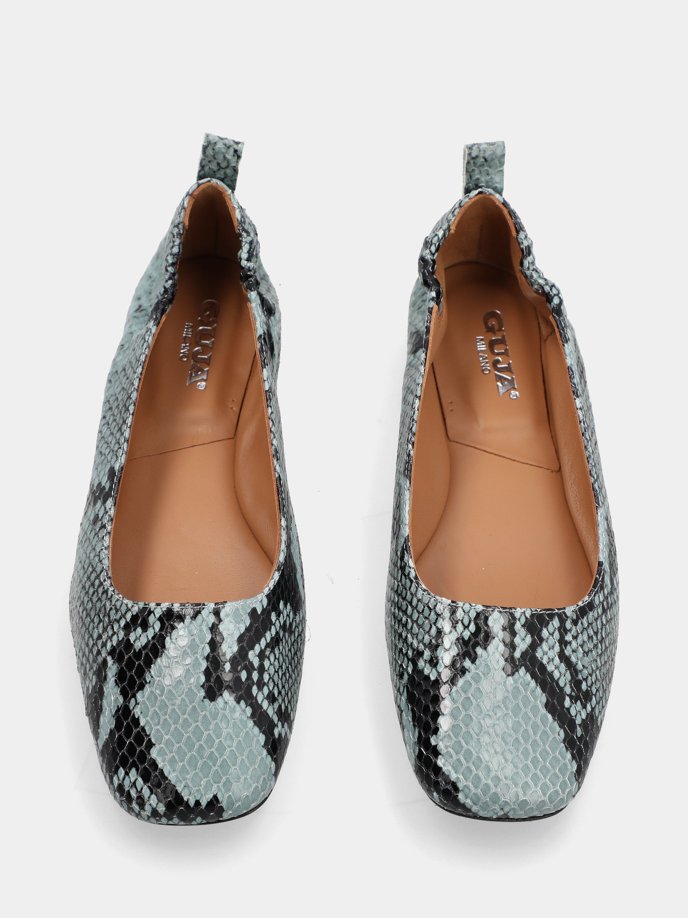 Turquoise python calf Ballet flat with sacchetto construction