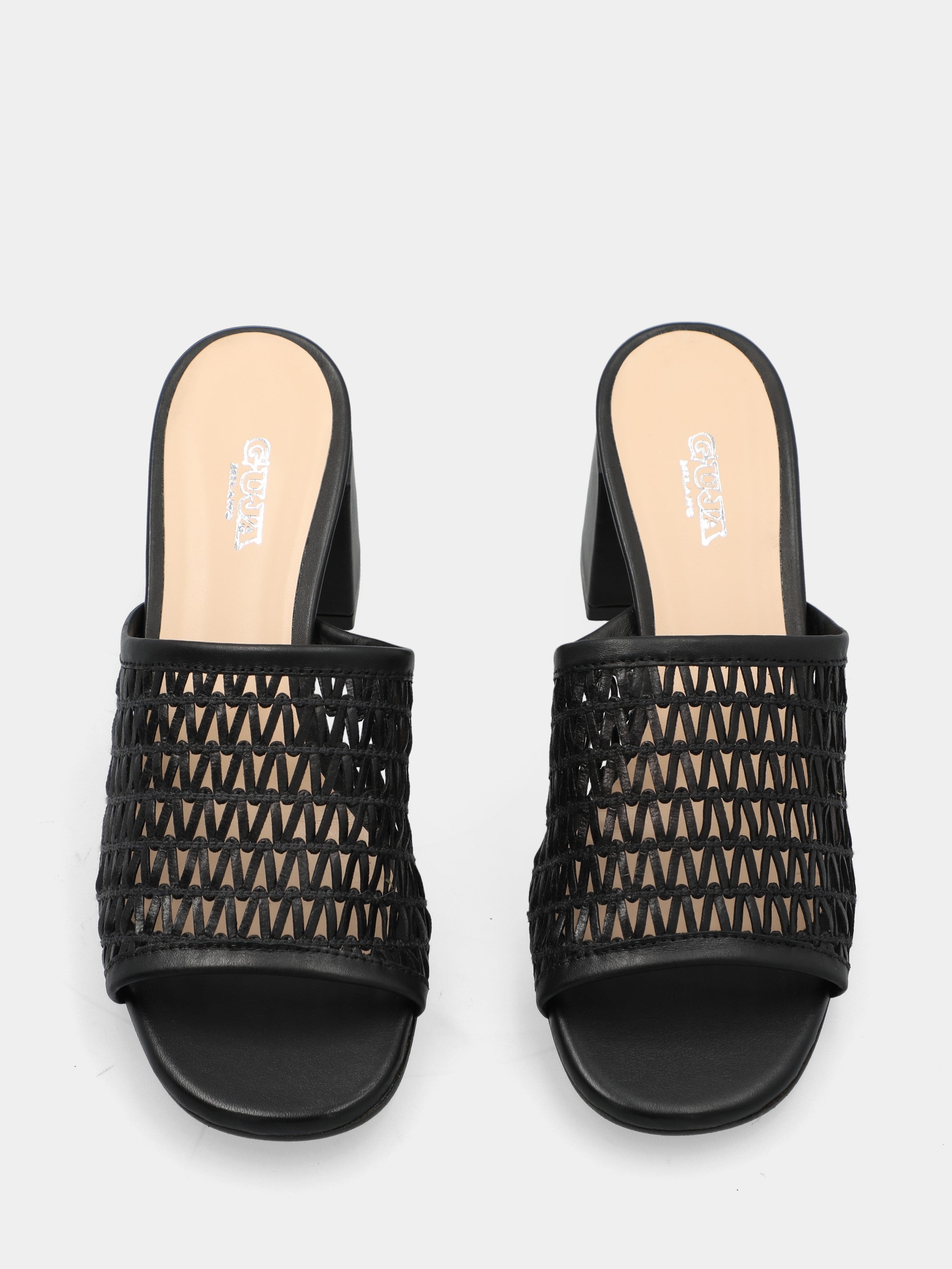 Ciabattina in raffia nera con tomaia intrecciata