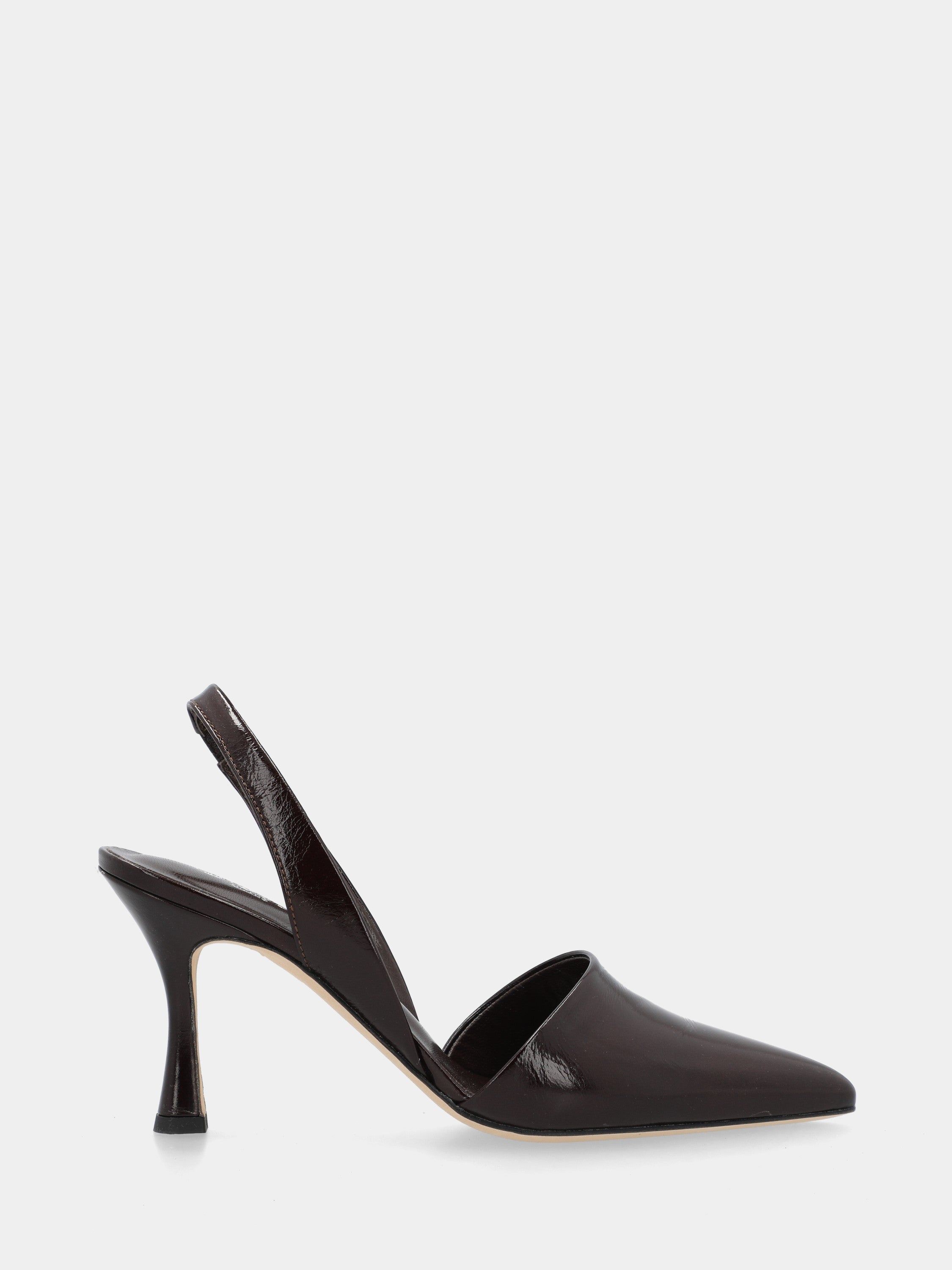 Slingback in shiny velvet mahogany with stiletto heel