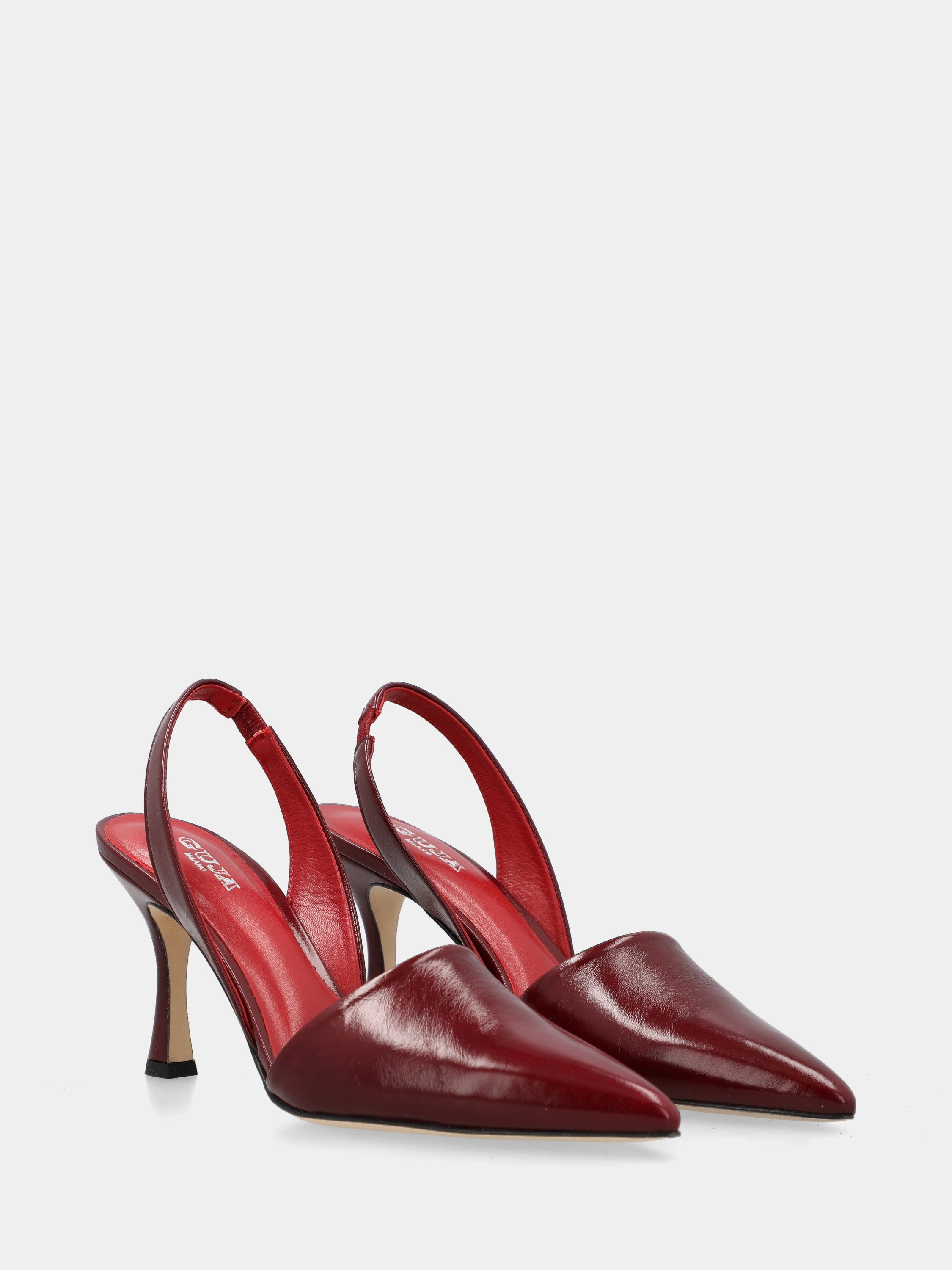 Slingback in verlux rosso rubino con tacco a coda