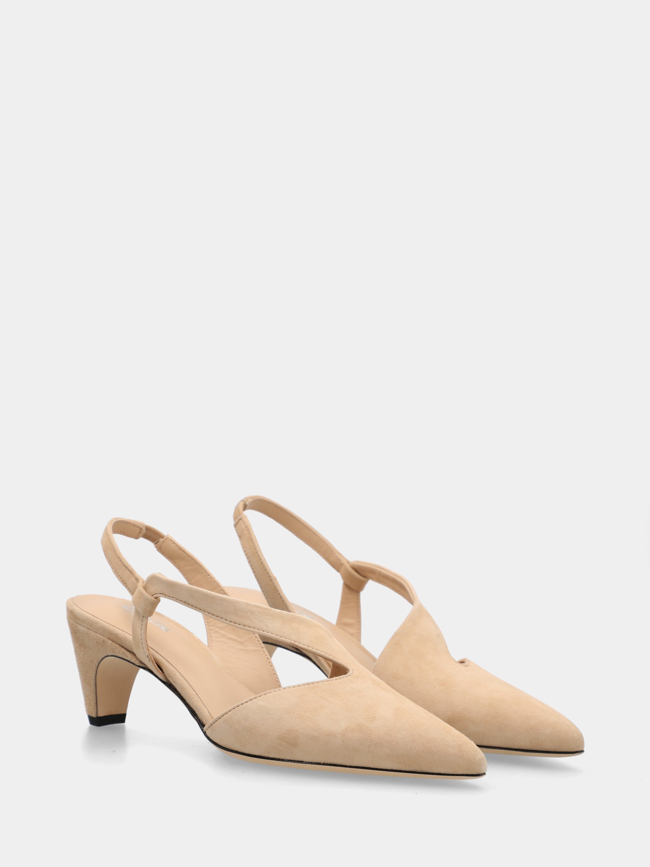 Beige suede slingback with semi-conical heel