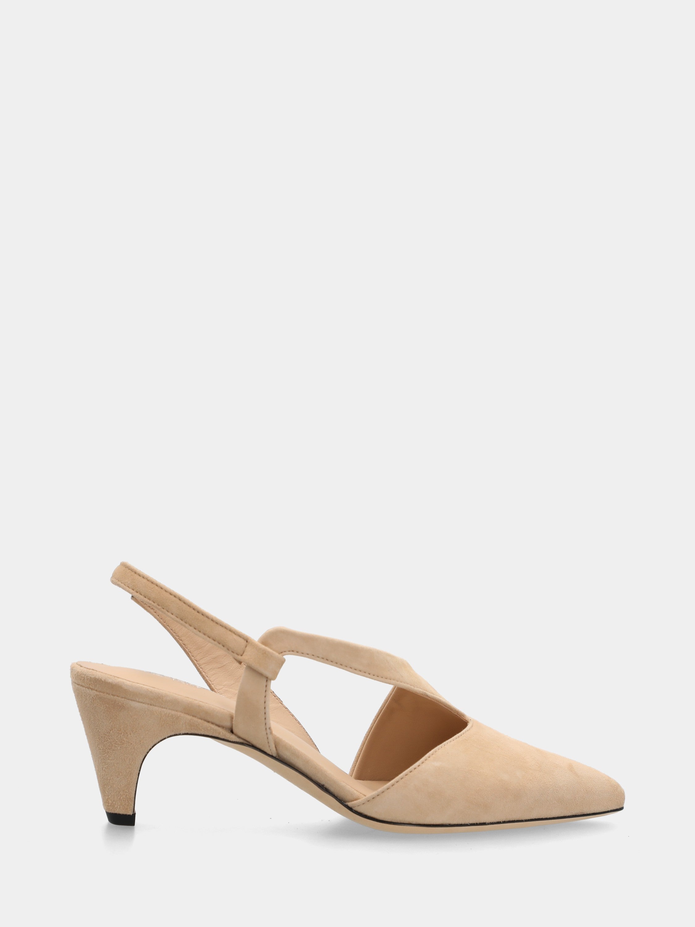 Beige suede slingback with semi-conical heel