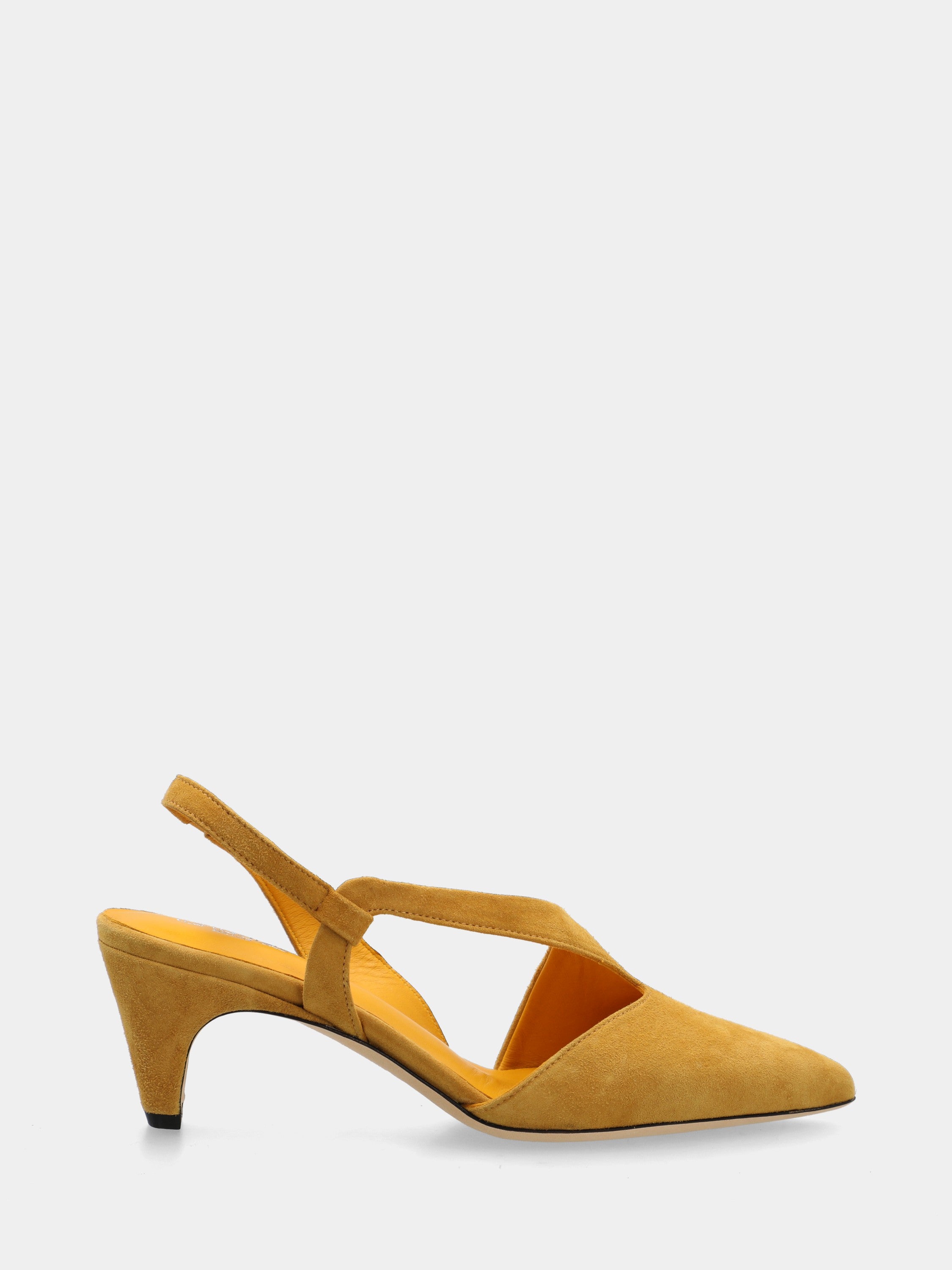 Slingback in camoscio senape con tacco semi conico